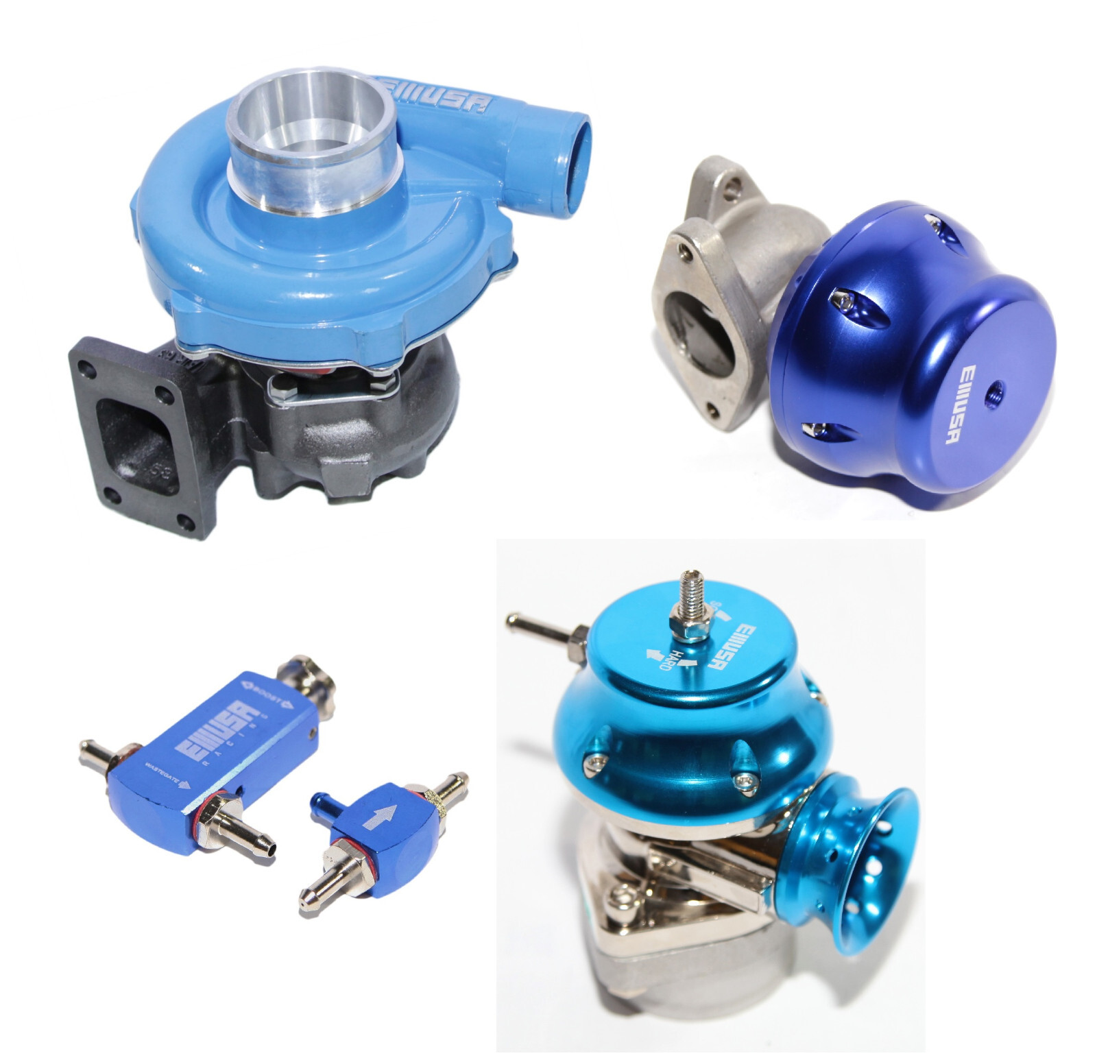 EMUSA Blue Adj. 38mm External Wastegate+Boost Controller+Type RS BOV+T3/T4 TURBO EMUSA Blue Adj. 38mm External Wastegate+Boost Controller+Type RS BOV+T3/T4 TURBO
