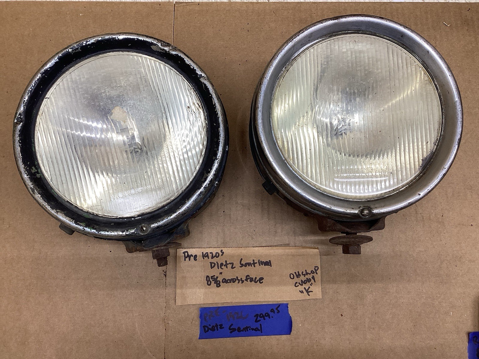 EaRLy PAIR Pre 1920s Headlamp DIETZ SENTINAL auto TRUCK headLight MOMOGRAM glass EaRLy PAIR Pre 1920s Headlamp DIETZ SENTINAL auto TRUCK headLight MOMOGRAM glass
