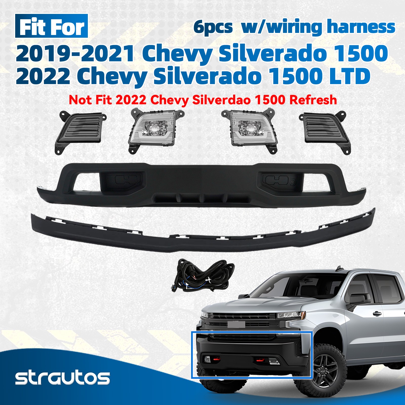 Front Lower Bumper Cover Kit For 2019-2021 Chevy Silverado 1500 w/ LED Fog Light Front Lower Bumper Cover Kit For 2019-2021 Chevy Silverado 1500 w/ LED Fog Light