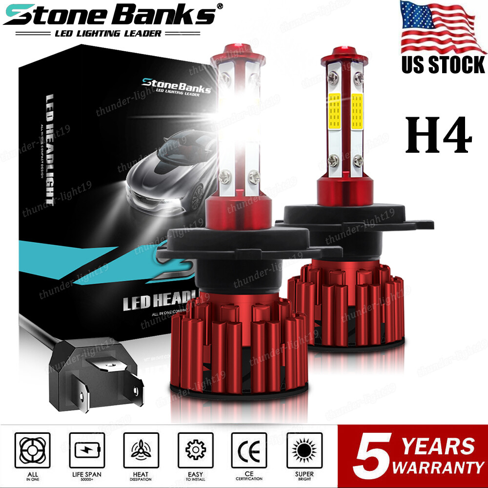 2x 4-Side H4 LED Headlight Bulbs Kit 9003 HB2 High Low Beam 6500K Bright White