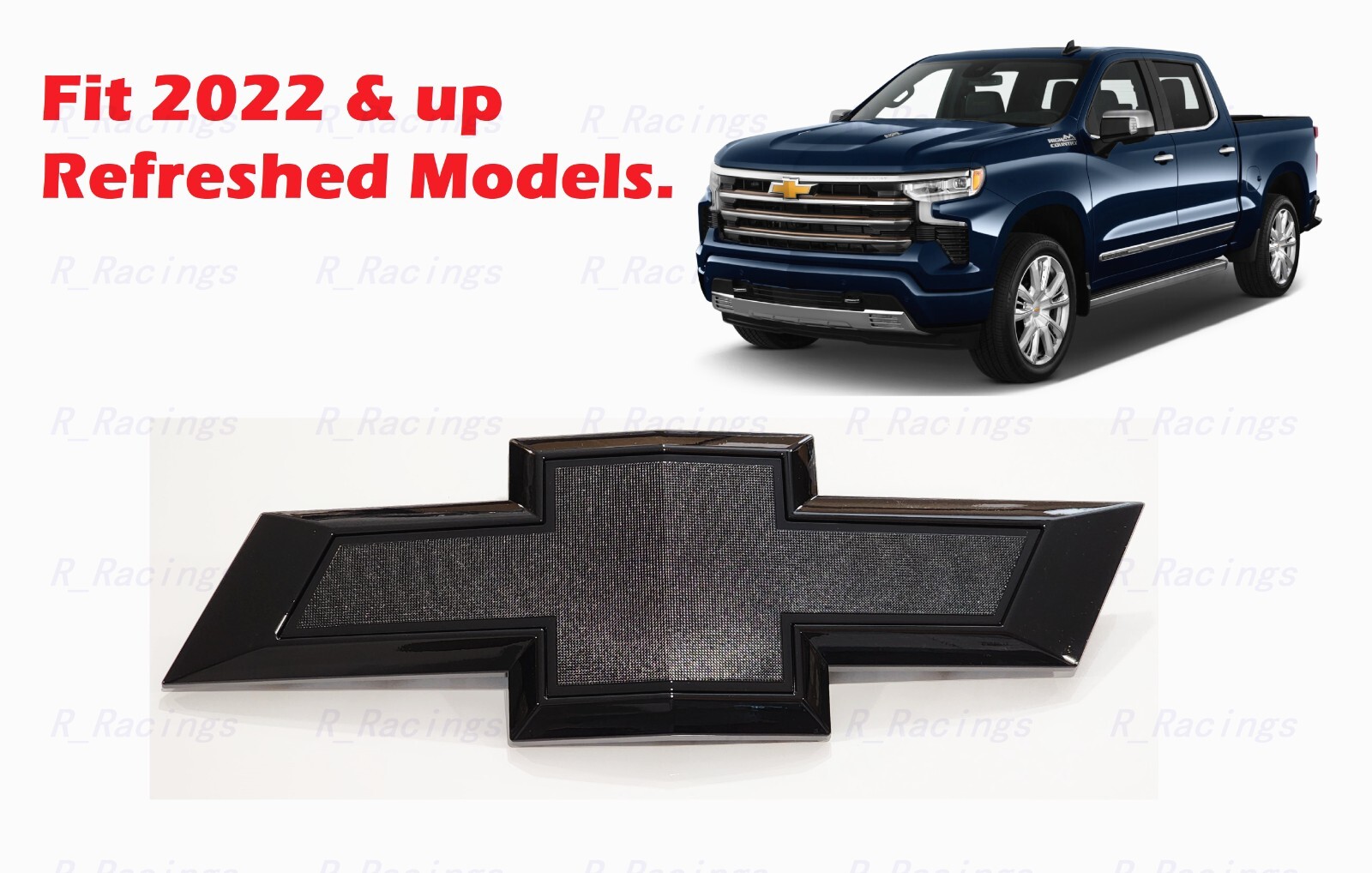2022+ Chevrolet Refreshed Silverado 1500 Bowtie Front Grille Gloss Black Emblem