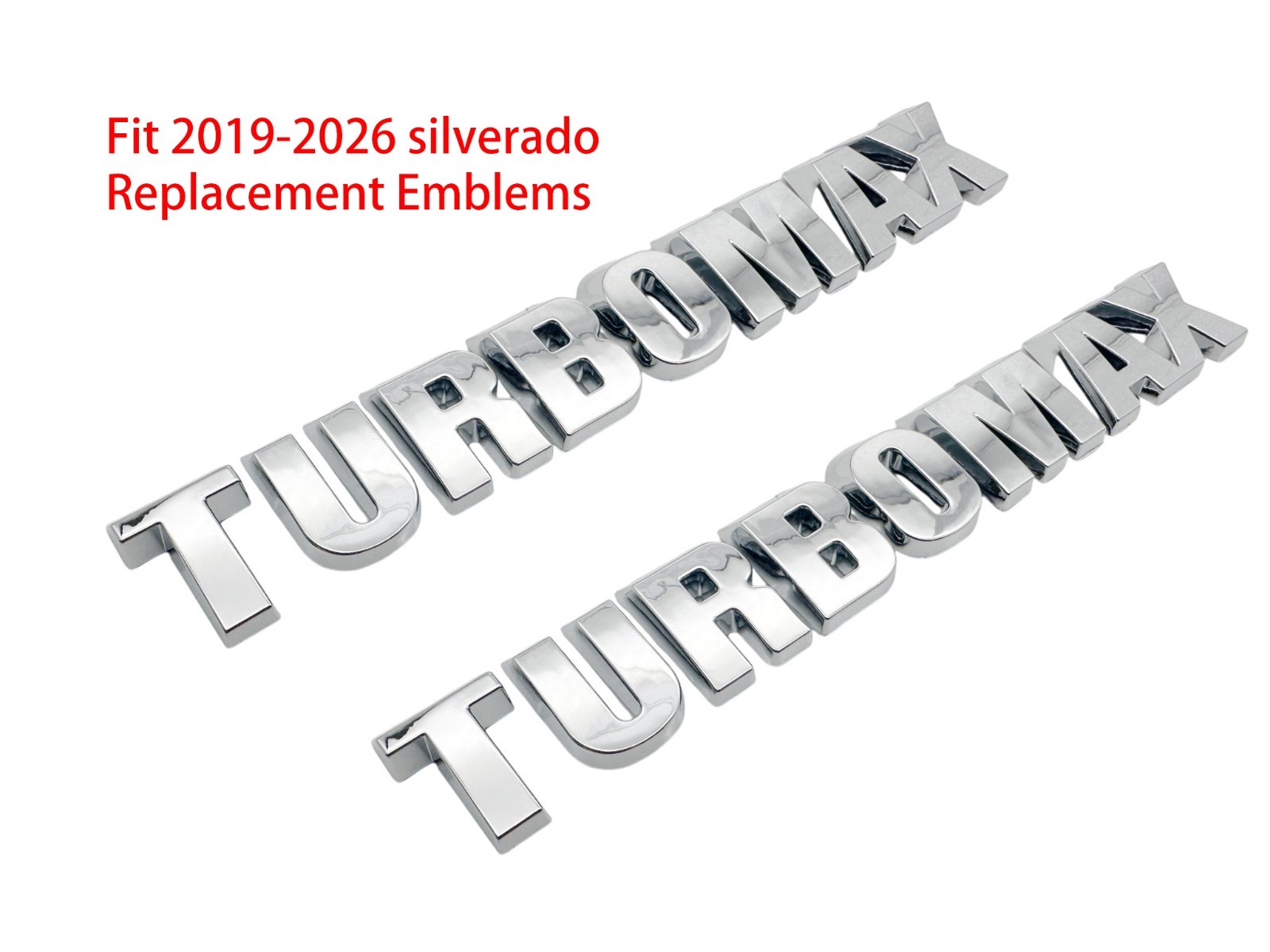 2PCS Chrome Hood Fender Turbomax Emblem Letter Badge 2019+ Silverado 1500