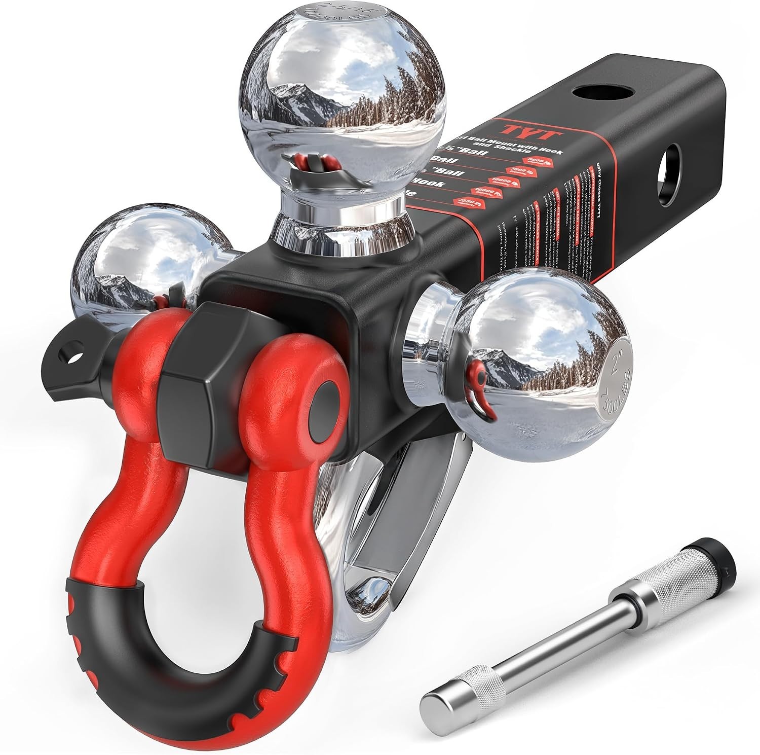 Versatile 5-in-1 Tri-Ball Hitch for 2-Inch Receivers - Secure 10,000 lbs Towing