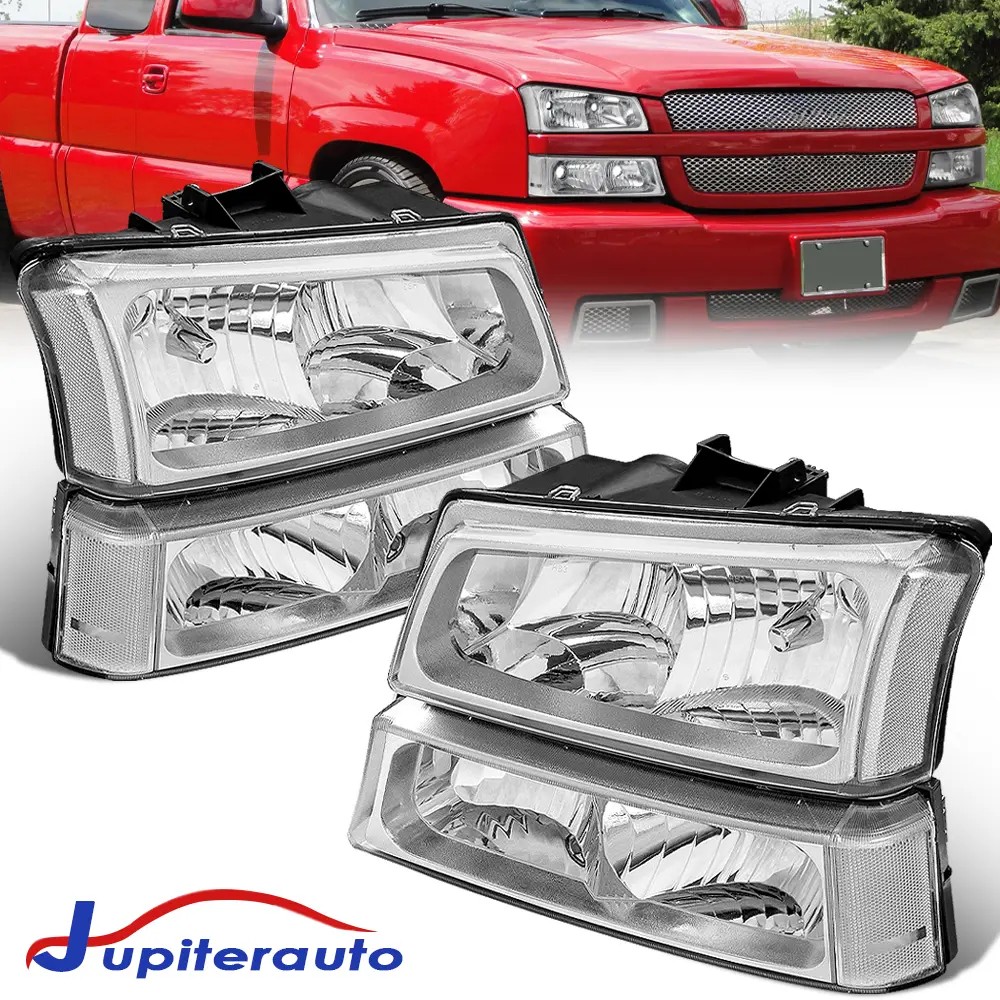 For 2003-2006 Chevrolet Silverado 1500 2500HD Chrome Headlights +Bumper Light For 2003-2006 Chevrolet Silverado 1500 2500HD Chrome Headlights +Bumper Light