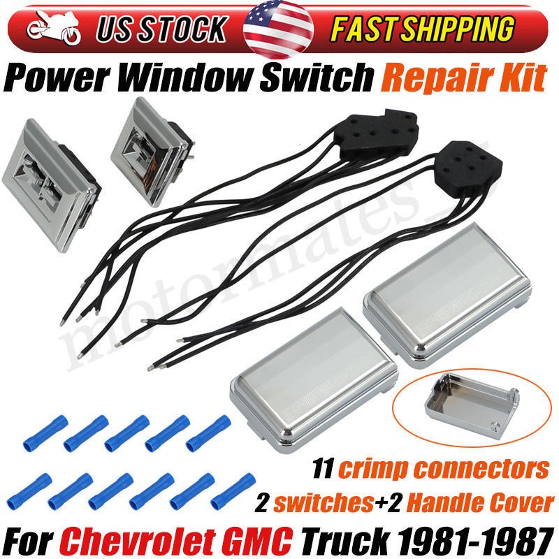 For 81-87 Chevy Gmc Truck Power Window Switch Kit Pigtail Connector Handle Cover For 81-87 Chevy Gmc Truck Power Window Switch Kit Pigtail Connector Handle Cover