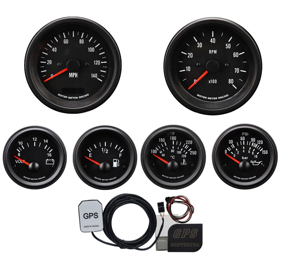 MOTOR METER RACING VD 6 Gauge Set GPS Speedometer MPH °F PSI White LED 85mm 52mm MOTOR METER RACING VD 6 Gauge Set GPS Speedometer MPH °F PSI White LED 85mm 52mm