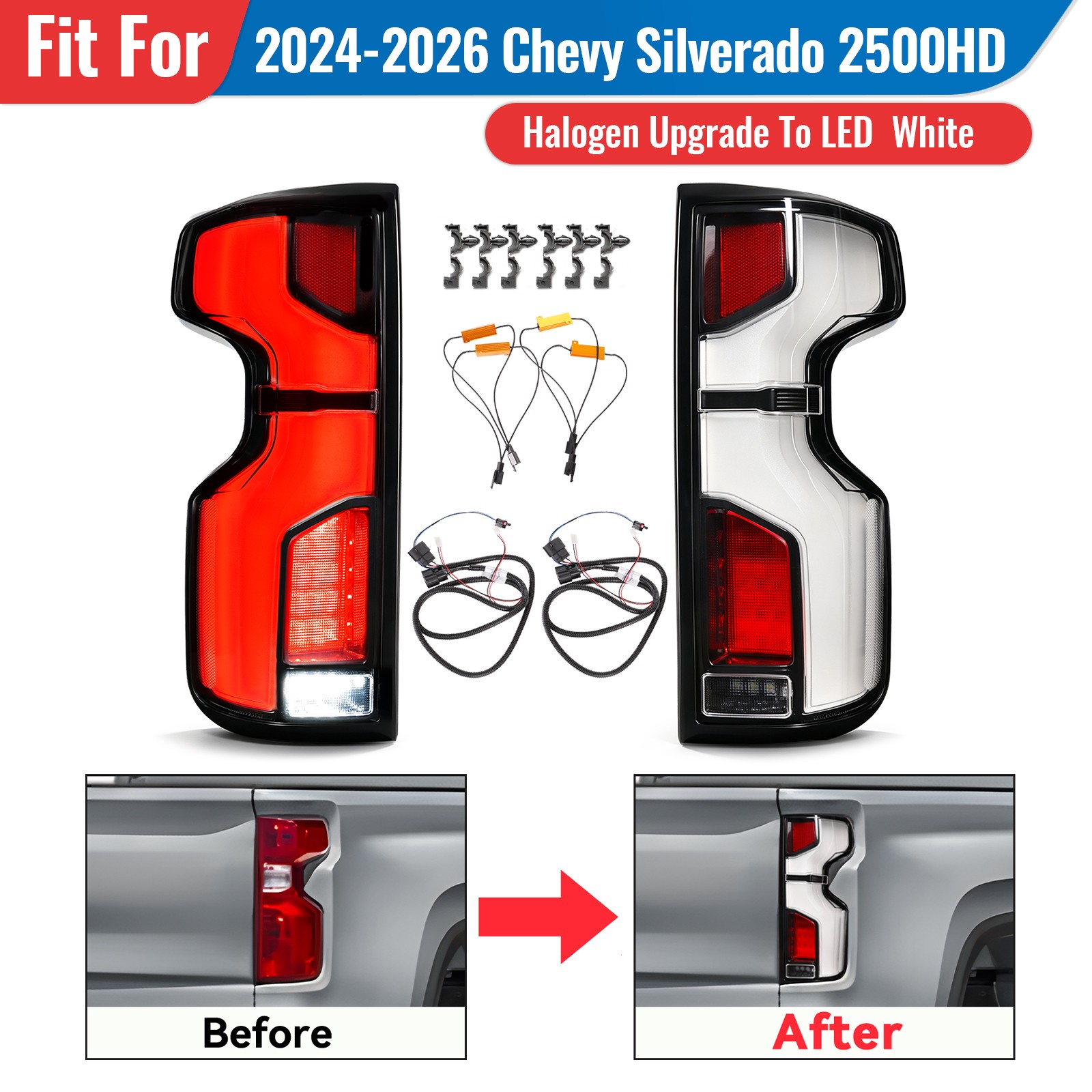 Halogen Upgrade LED Tail Lights For 2024-2026 Chevy Silverado 2500HD Pair LH+RH