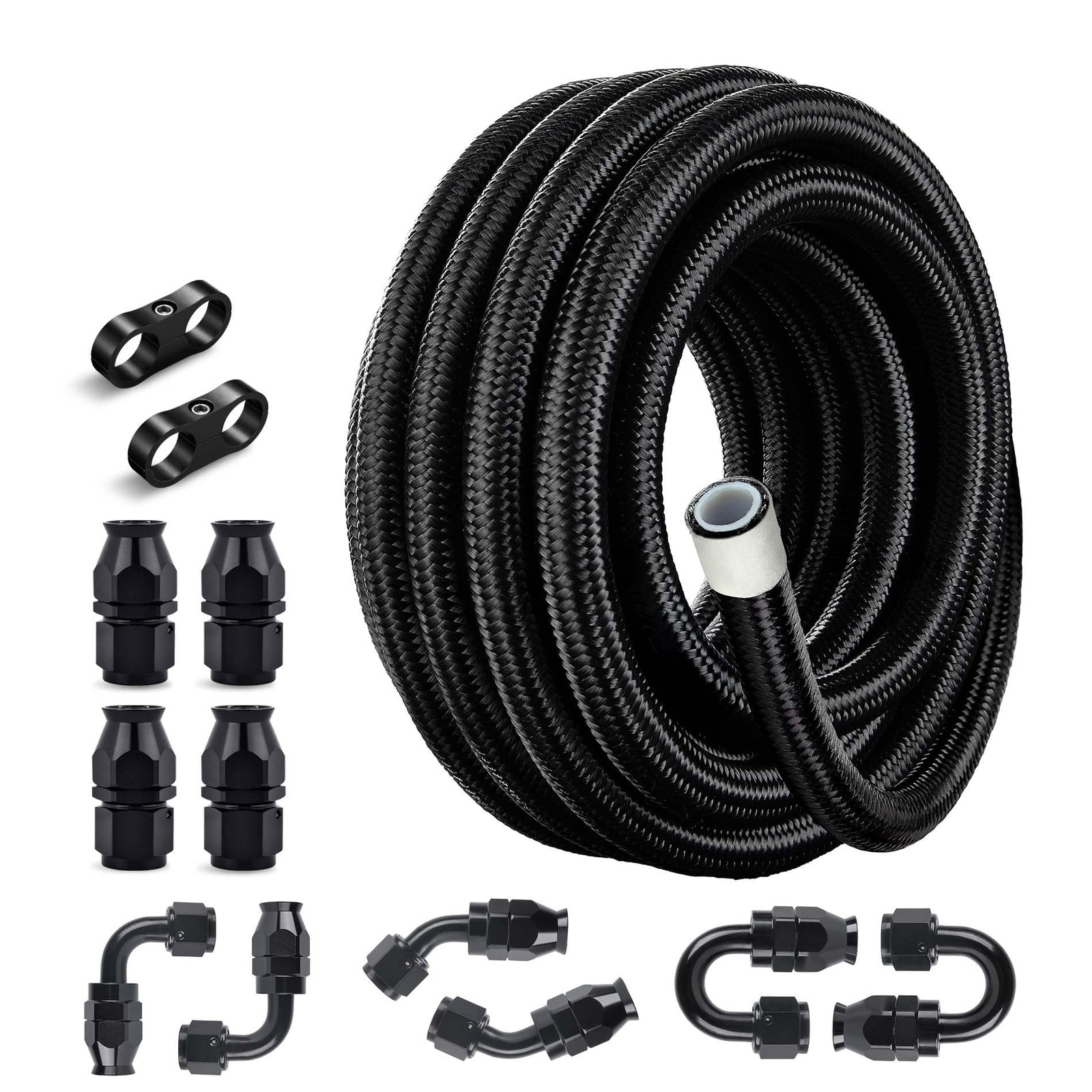 EVIL ENERGY 4AN PTFE Fuel Line Kit AN4 E85 Nylon Braided Hose 20FT Black