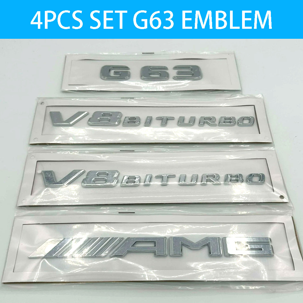 4PCS Chrome For AMG G Class G63 V8 Biturbo Emblem Badge Decal Set For W463 W464