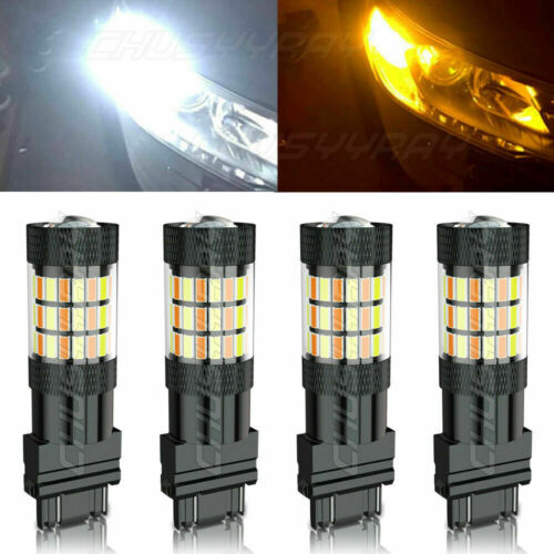 4x 3157 Switchback LED Turn Signal Light Anti Hyper Flash WHITE AMBER Dual Color