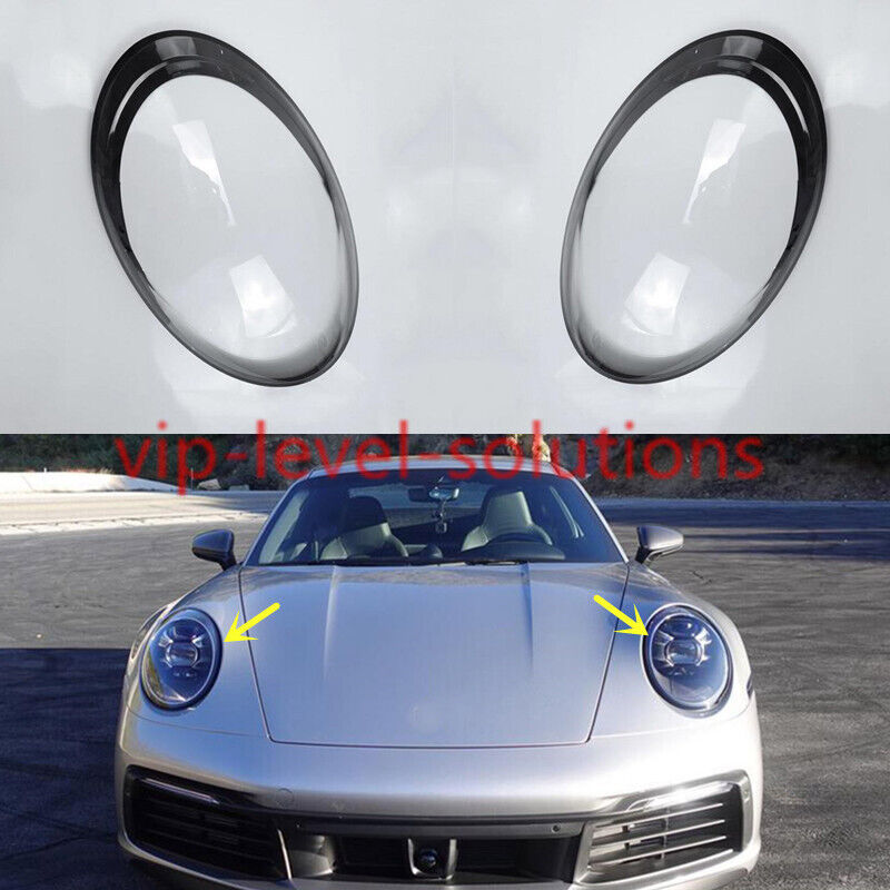 A Pair Headlight Lens Clear Cover + Sealant Glue For Porsche 911 2022-2024