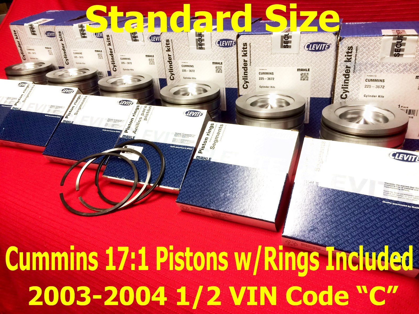 2003-2004.5 Dodge CUMMINS 5.9 L MAHLE PISTONS STANDARD w/Rings VIN C Matched Set