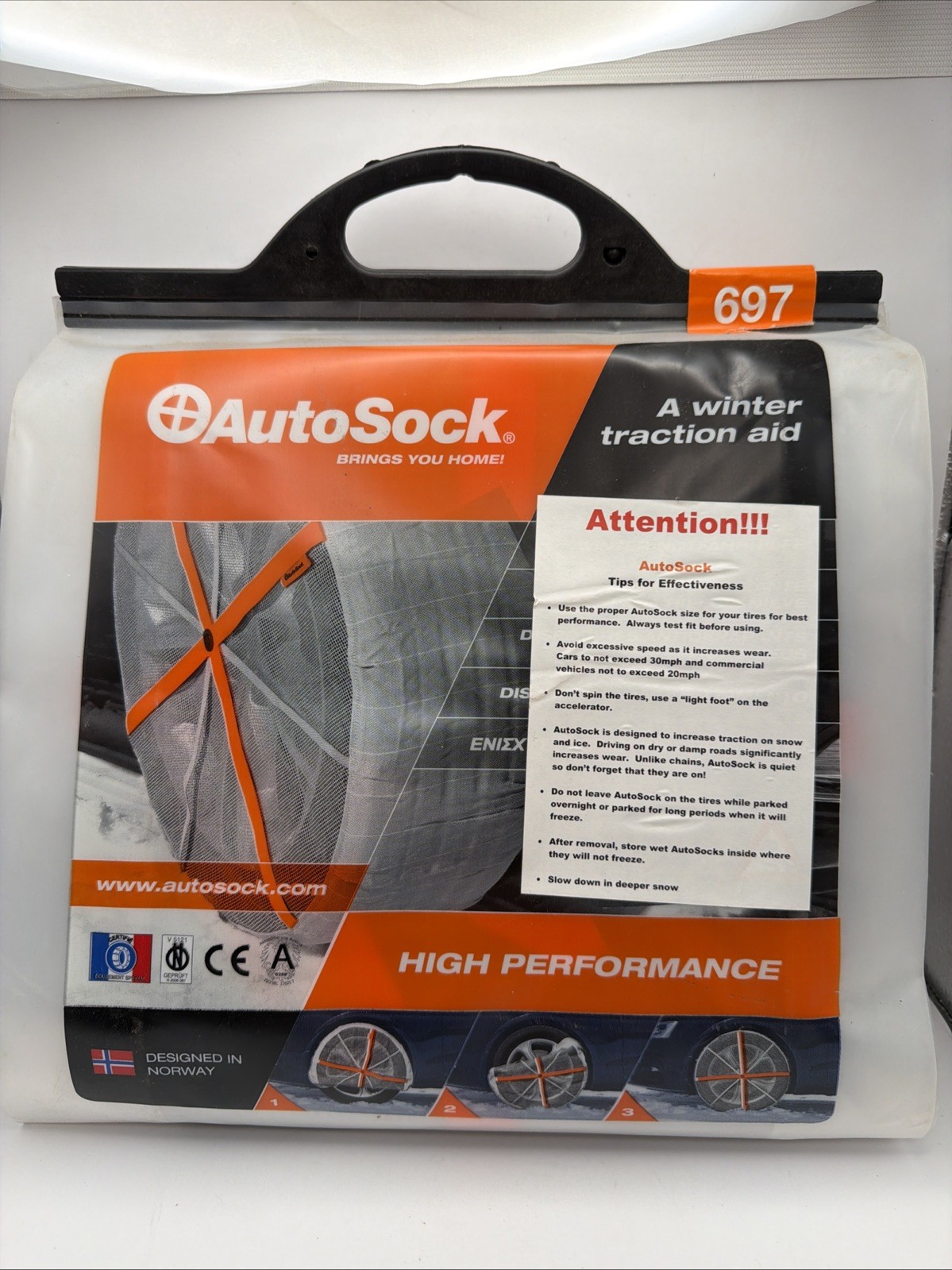 AutoSock Winter Traction Aid 697 Brand New Unopened Chain Alt Designed In Norway