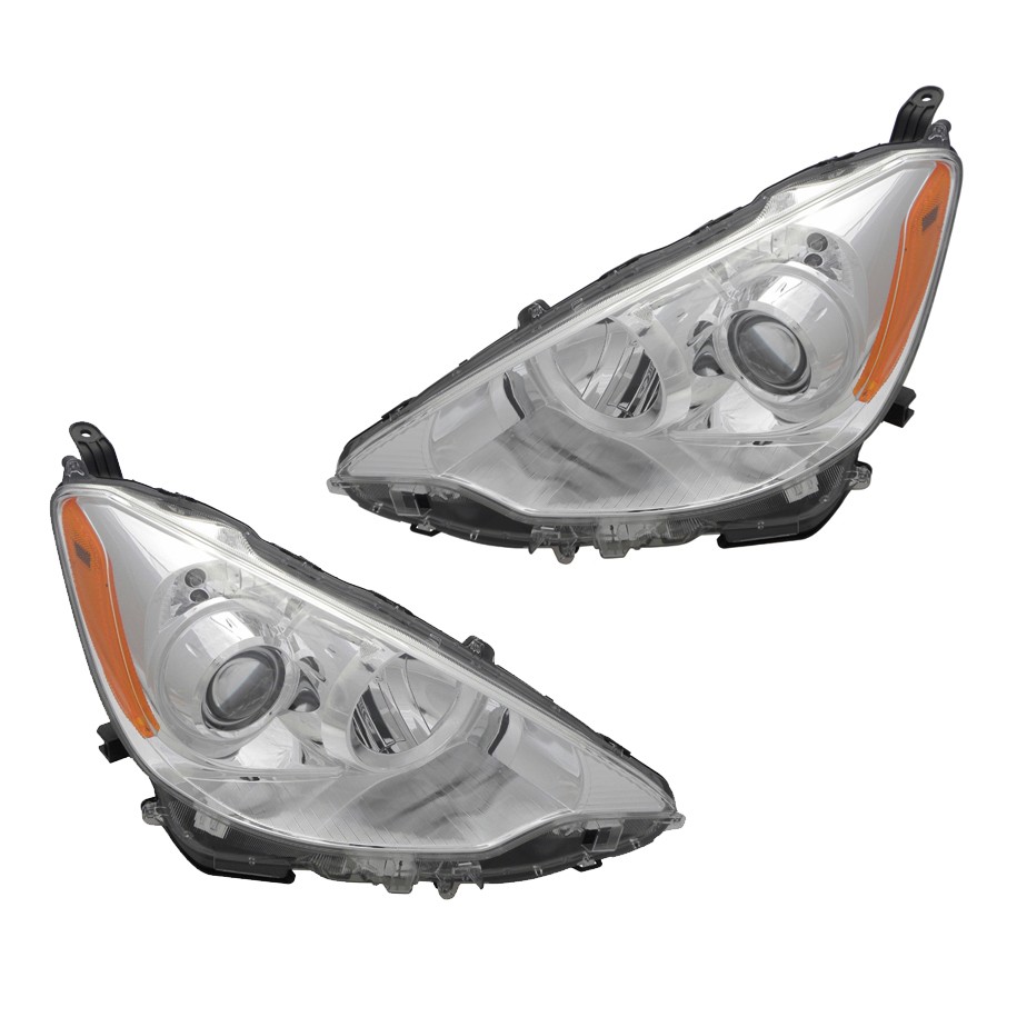 Halogen Headlights Front Lamps Pair Set for 12-14 Toyota Prius C Left & Right