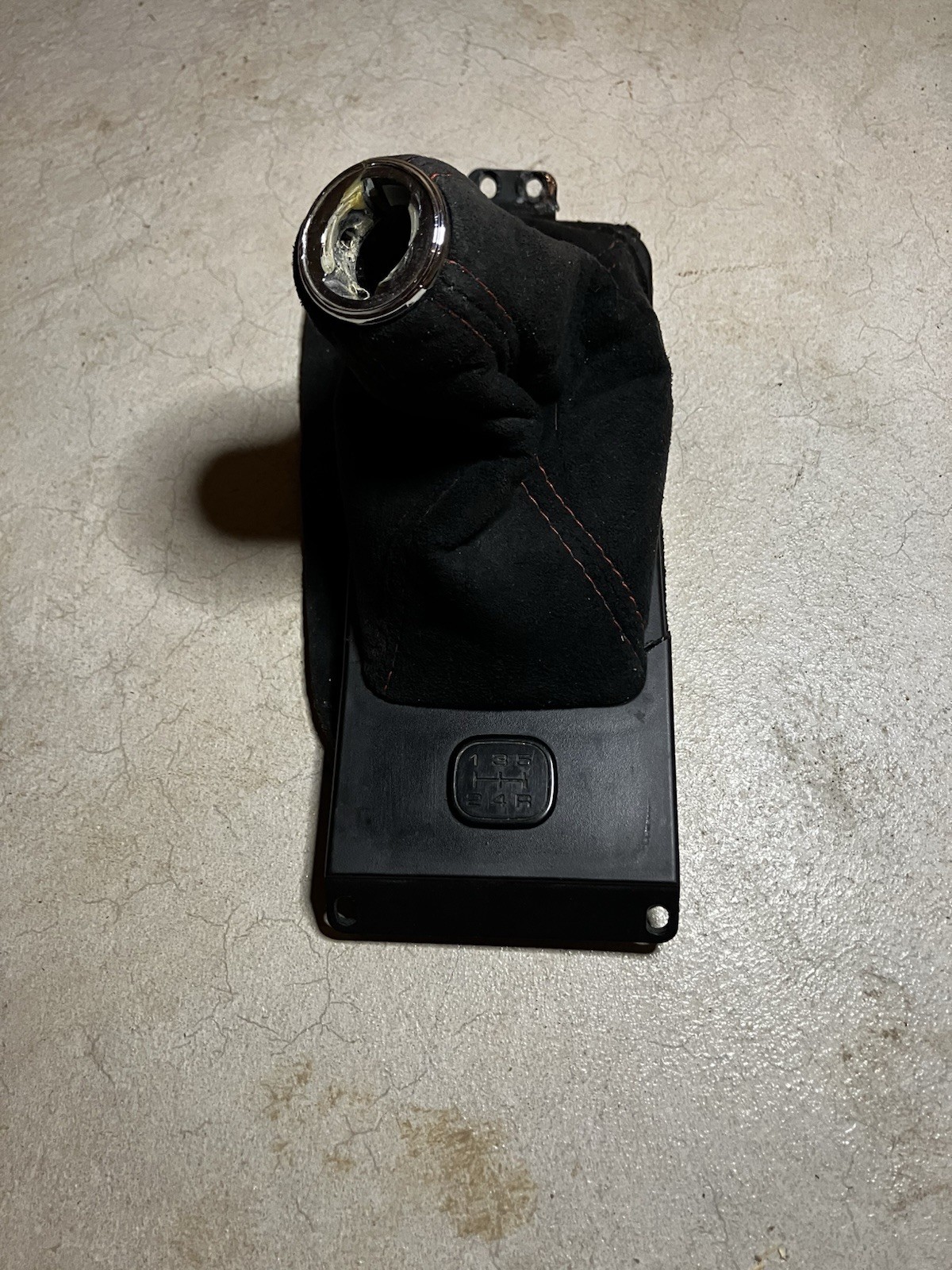 91-05 Acura NSX Used OEM Manual Shift Boot Assembly Alcantara/Red Stiching 91-05 Acura NSX Used OEM Manual Shift Boot Assembly Alcantara/Red Stiching
