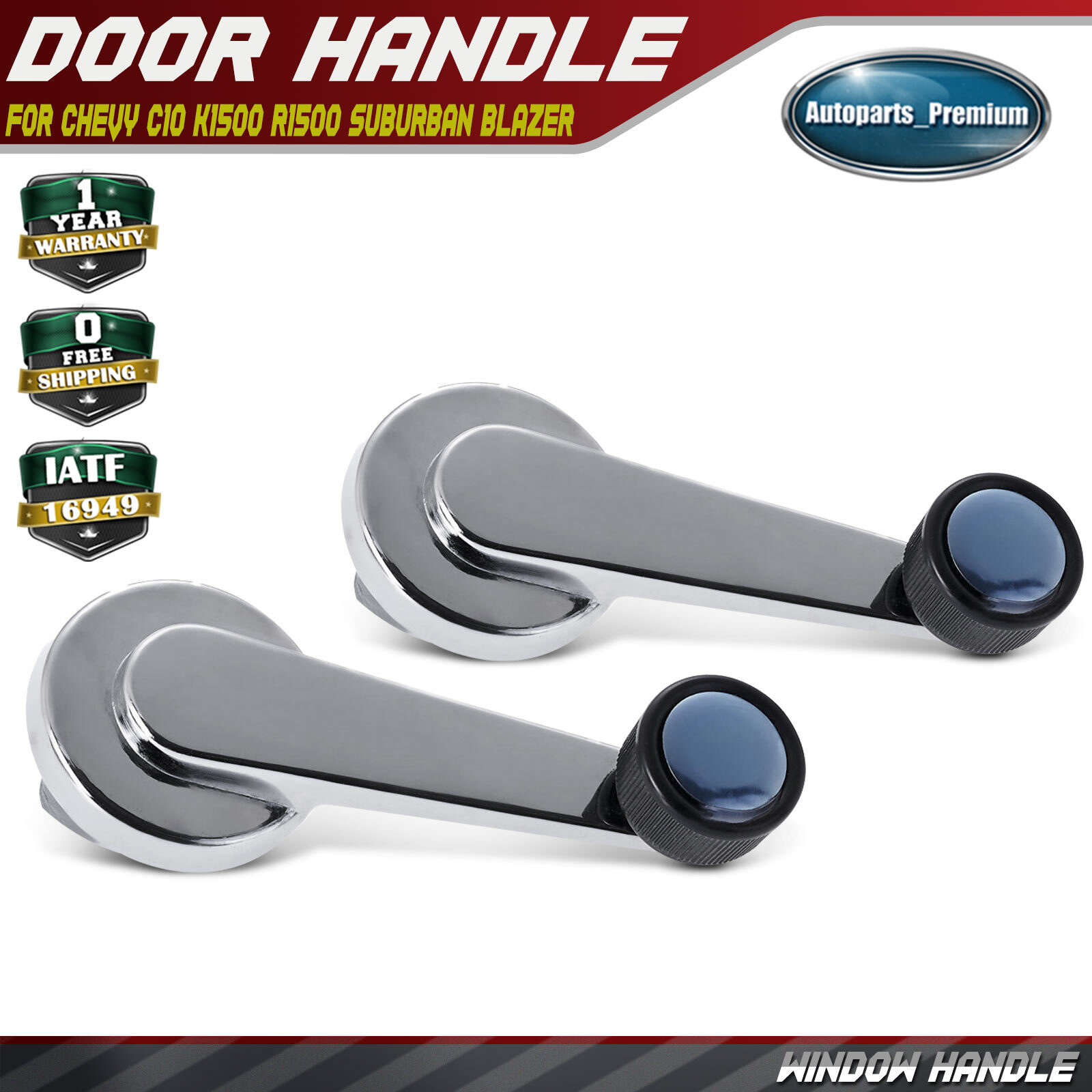 2x Black & Chrome Window Crank Handle for Chevy C10 K1500 R1500 Suburban Blazer