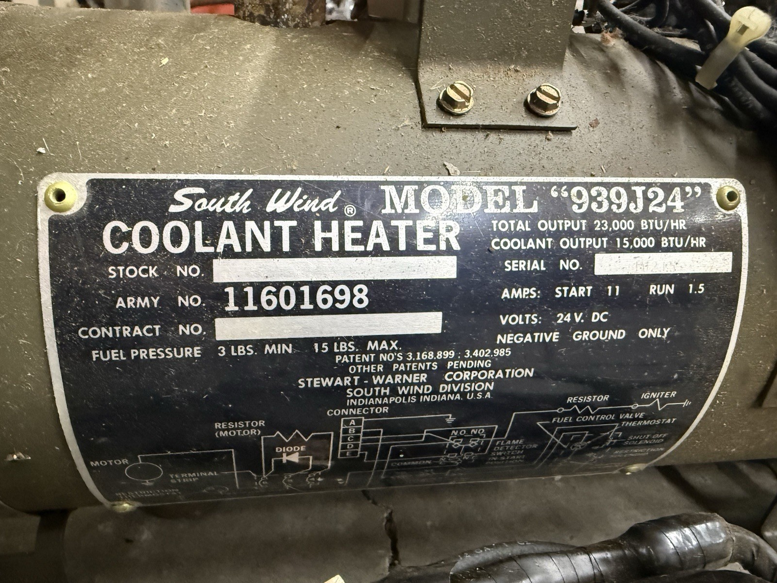 Southwind Coolant Heater, Model 939J24, 24vdc