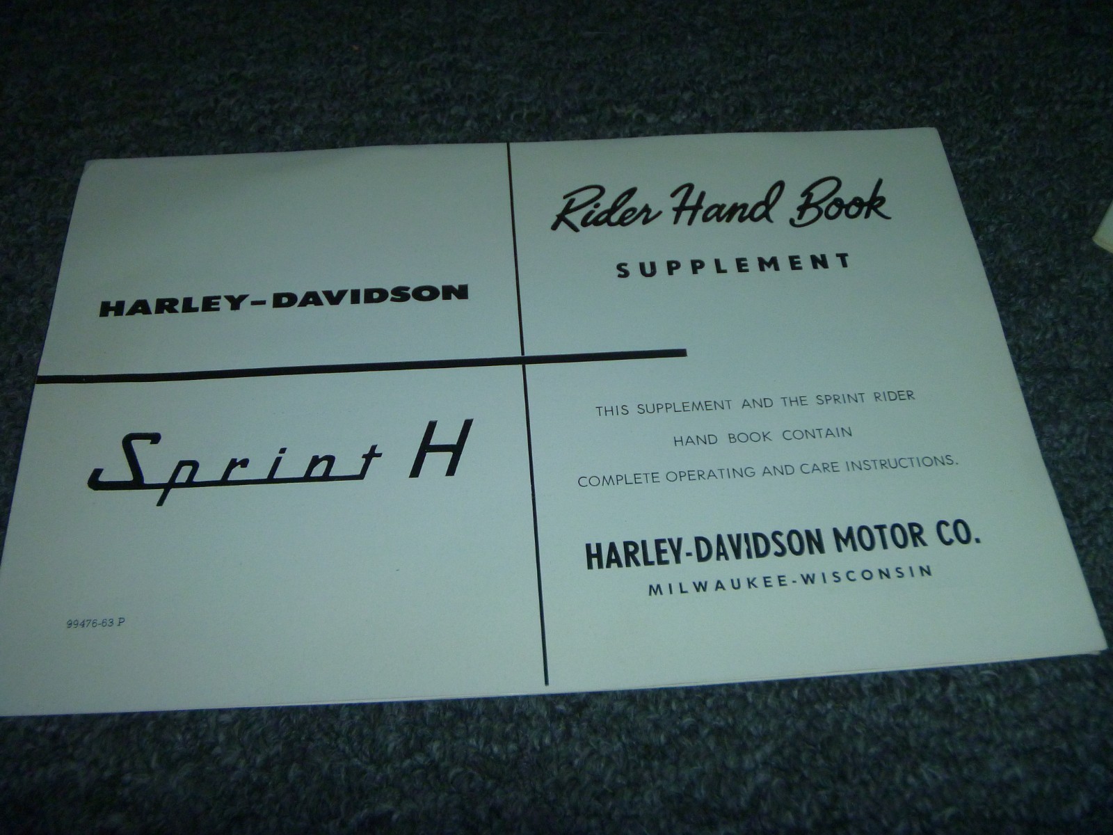 1963 Harley Davidson Sprint H Motorcycle Rider Handbook Supplement 99476-63P xz 1963 Harley Davidson Sprint H Motorcycle Rider Handbook Supplement 99476-63P xz