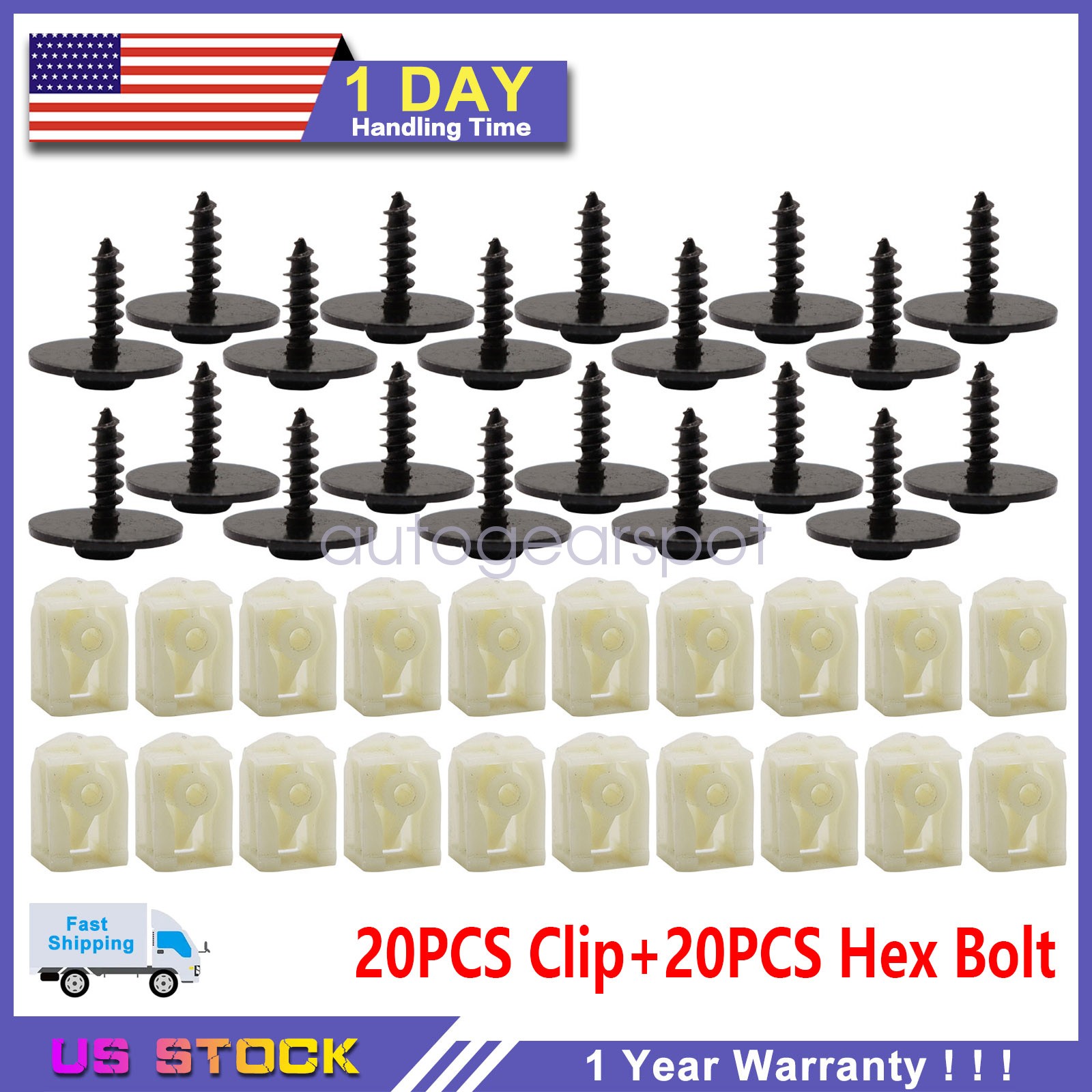 40-Pack for BMW Front Fender Liner C-Clip+Hex Bolt 07147311312 07149213164 USA