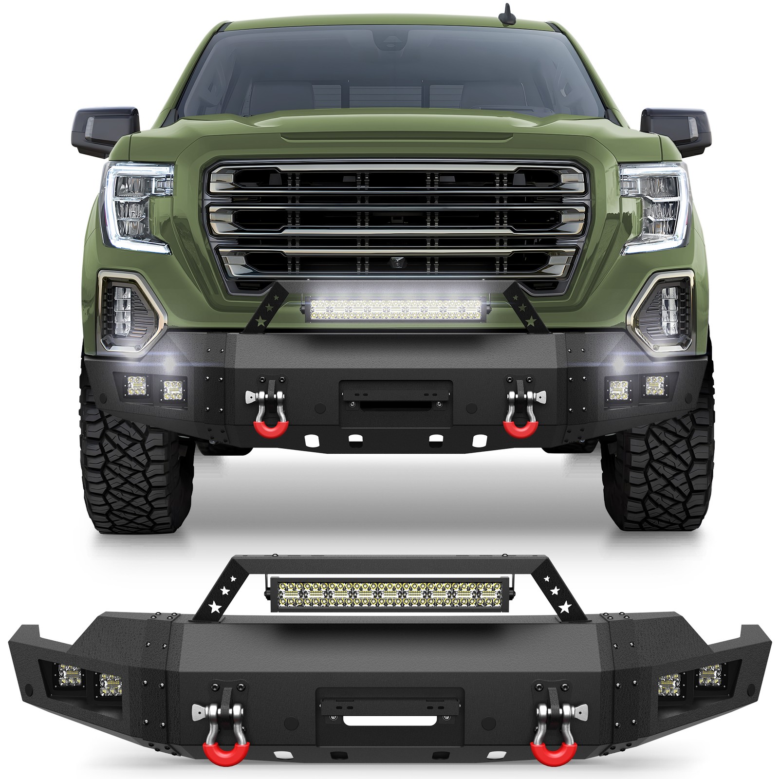 For 2019-2022 GMC Sierra 1500 New Front Bumper With Winch Plate& Sensor Holes