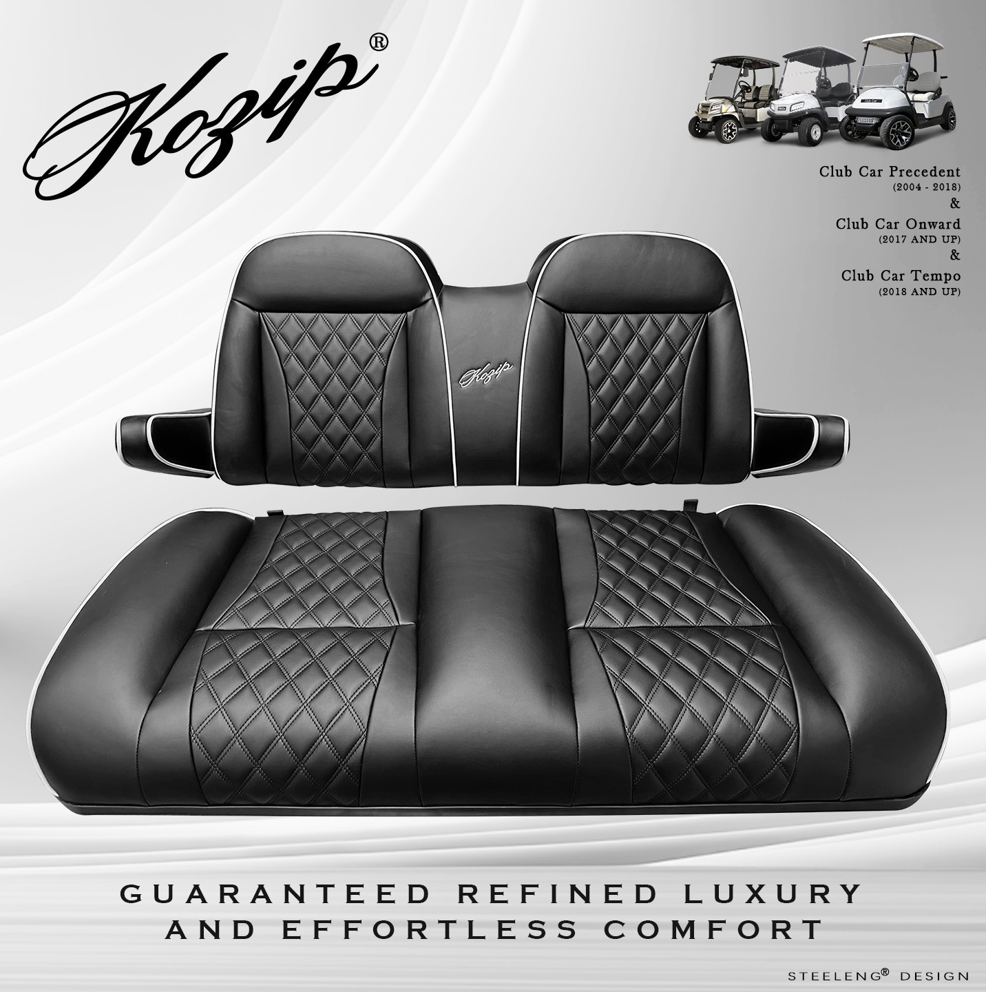'KOZIP' CLUB CAR PRECEDENT/TEMPO GOLF CART FRONT SEAT/BACKREST CUSHION SET BLACK