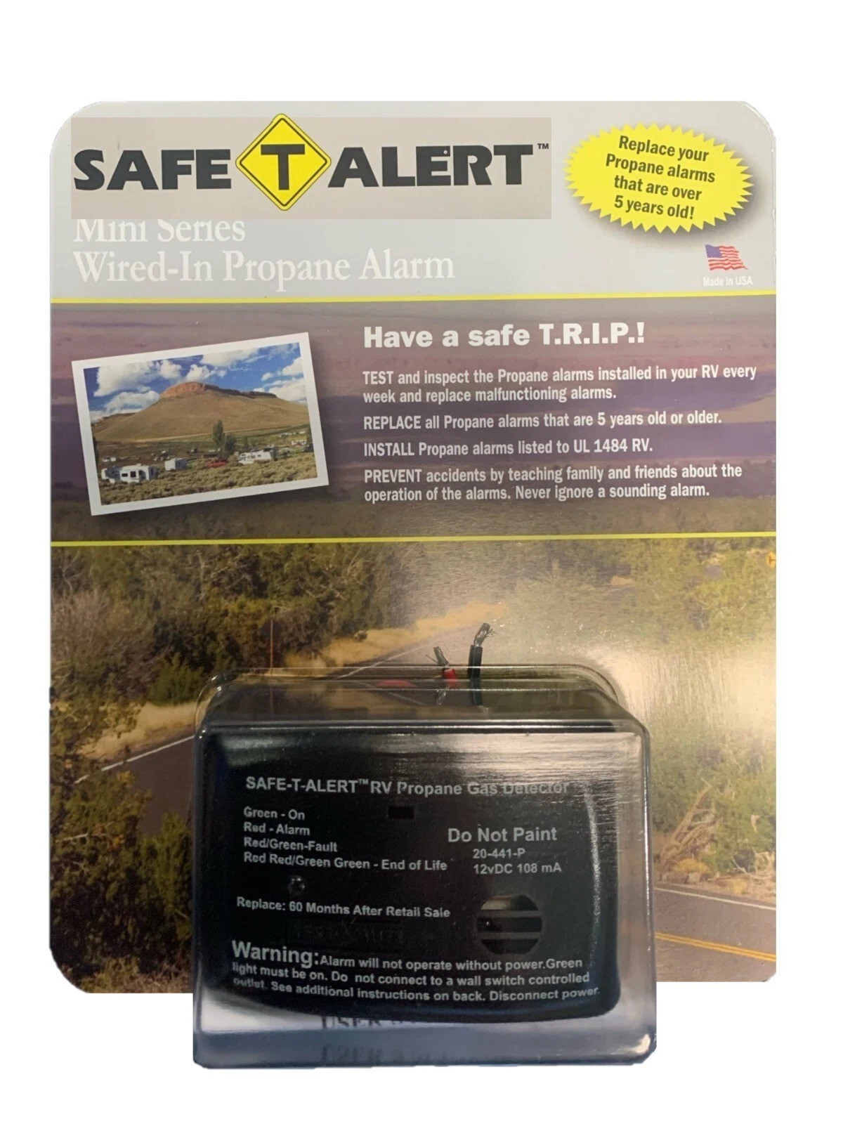 RV Carbon Monoxide & Propane Dual Gas Alarm - Hard-Wired DC 12V Safe-T-Alert