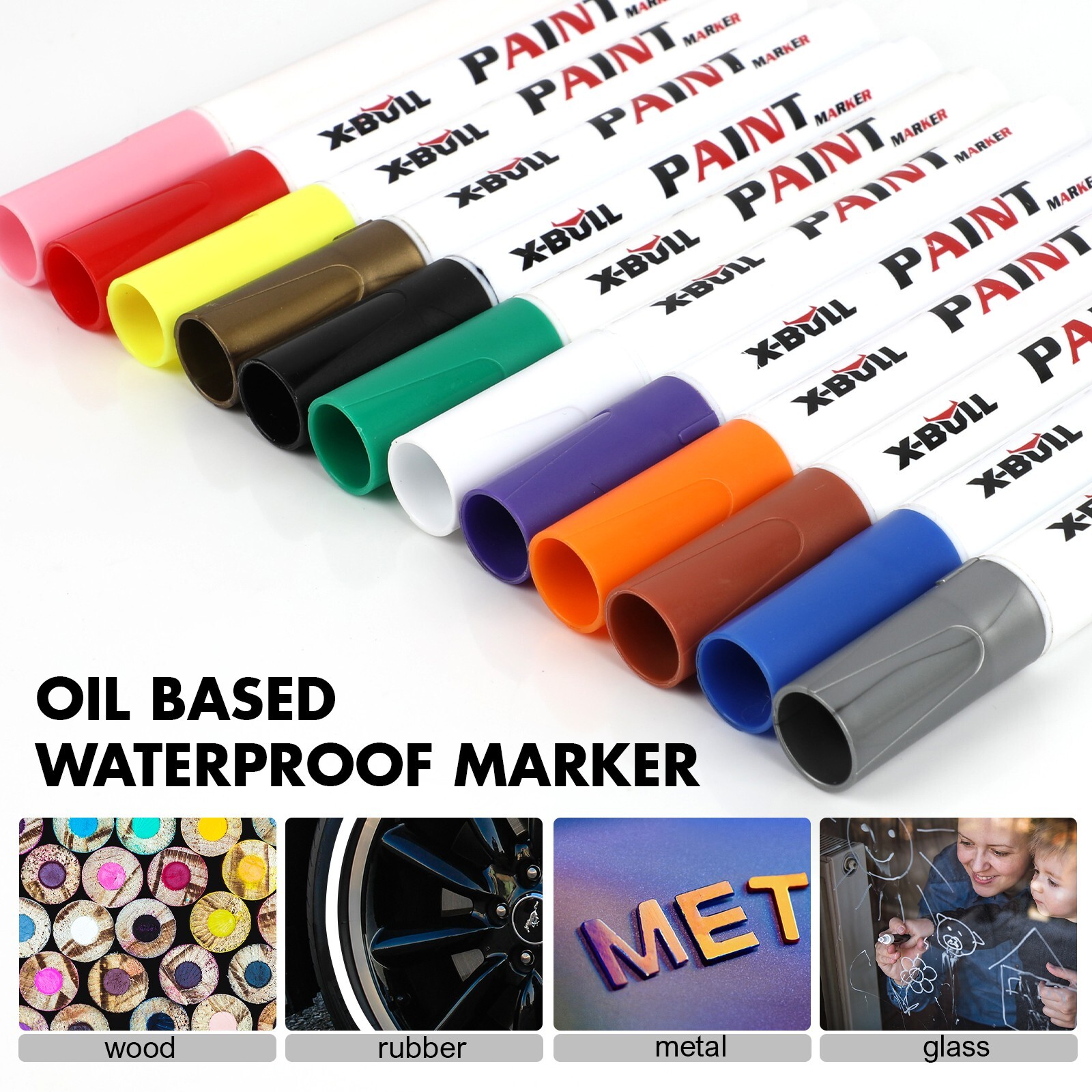 12Pcs Waterproof Permanent Paint Marker Pen Car Tyre Tire Tread Rubber Metal