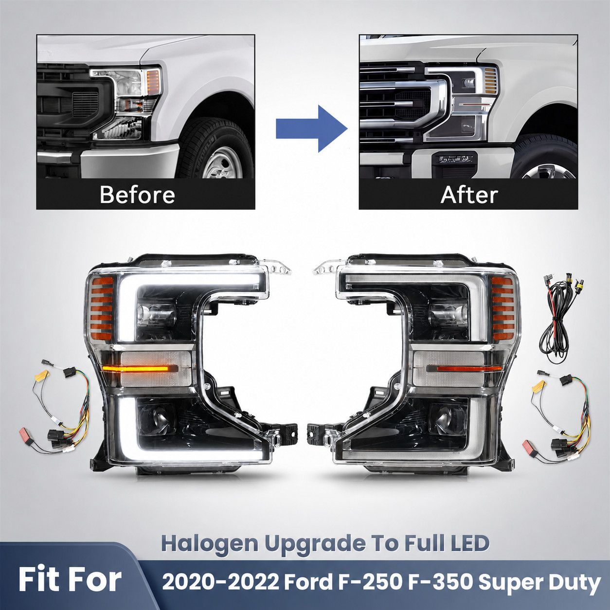 Halogen Upgrade LED Headlights For 2020-2022 Ford F-250 Super Duty Chrome Pair