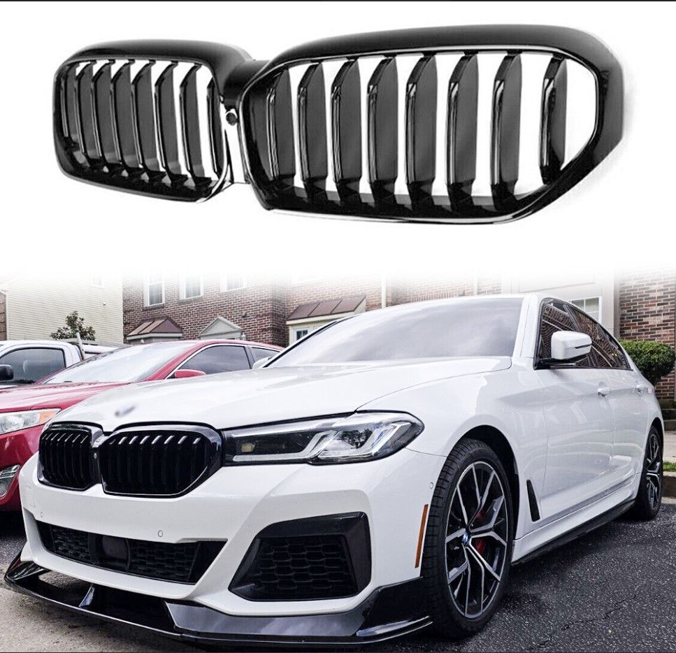 For 2021-2024 BMW G30 G31 530i 540i Gloss Black Front Bumper Kidney Hood Grille