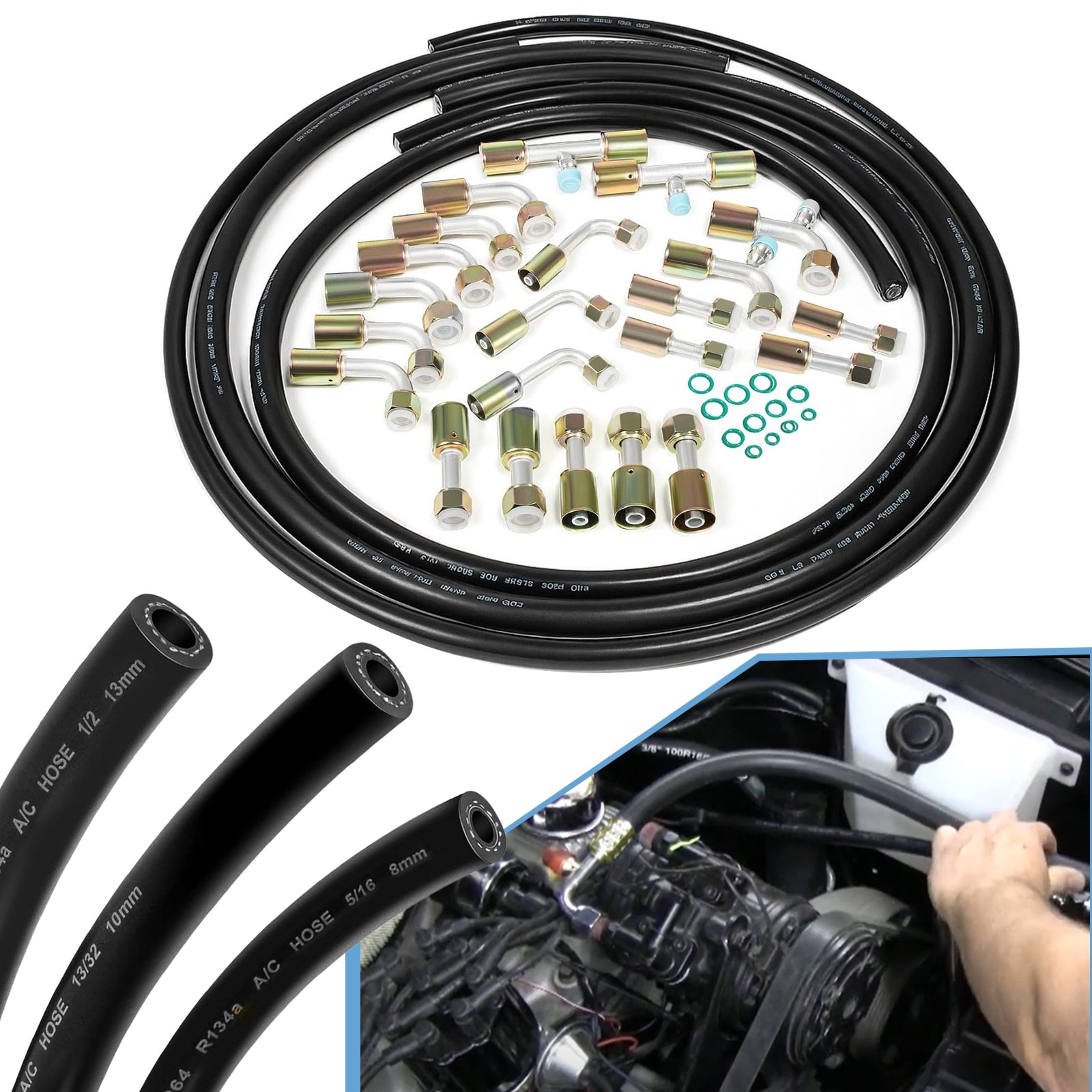 for Custom Air Conditioning Lines AC.121.001 Universal A/C Hose Fitting Kit 