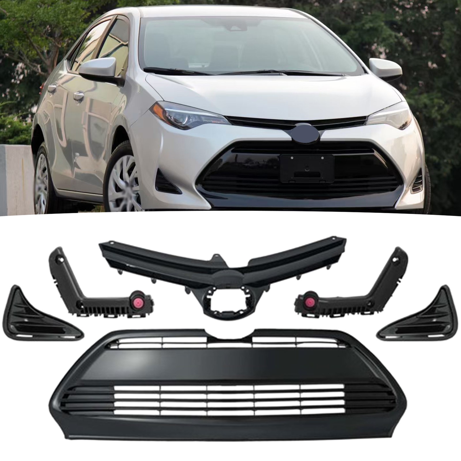 For 2017-2019 Toyota Corolla LE XLE CE Front Grille Fog Covers Brackets Set 6PCS