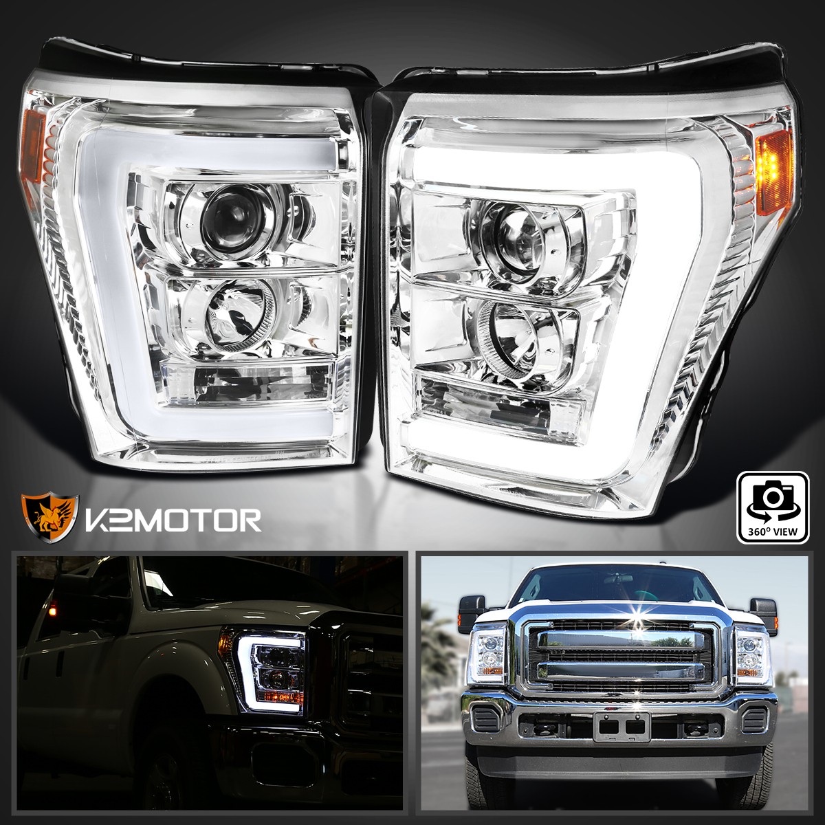 Fits 2011-2016 Ford F250 F350 F450 F550 Super Duty Projector Headlights LED Bar Fits 2011-2016 Ford F250 F350 F450 F550 Super Duty Projector Headlights LED Bar