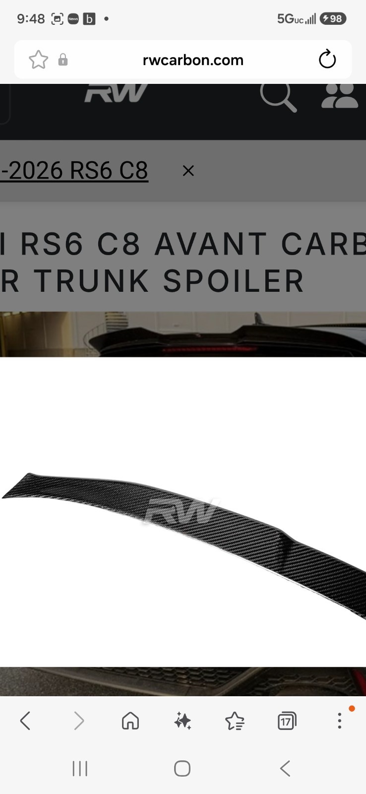 RW real carbon fiber trunk wing 2022 audi RS6 RW real carbon fiber trunk wing 2022 audi RS6
