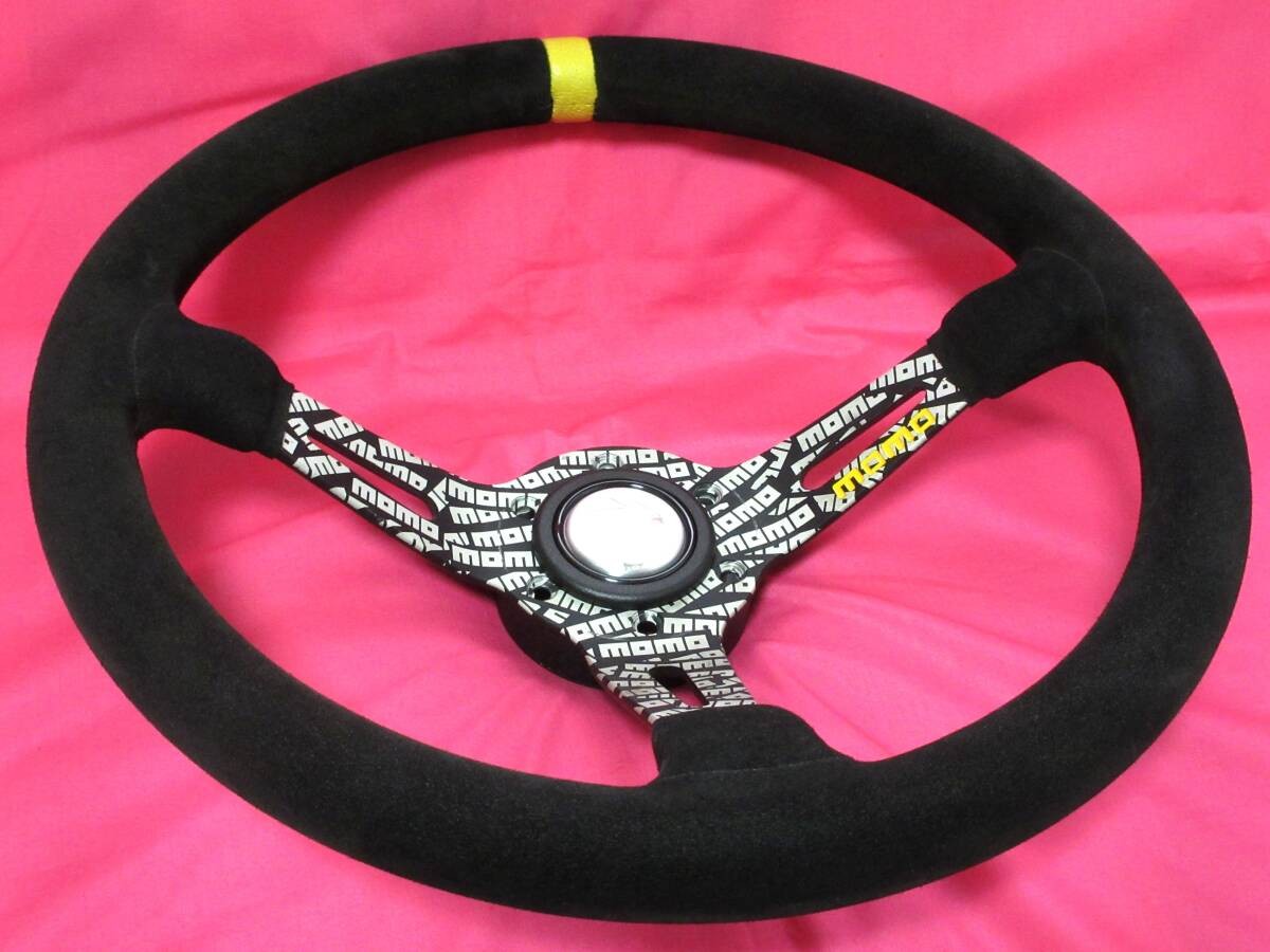 Mint MOMO Ultra JPN 350mm Steering Wheel Black Suede Spokes Horn Button