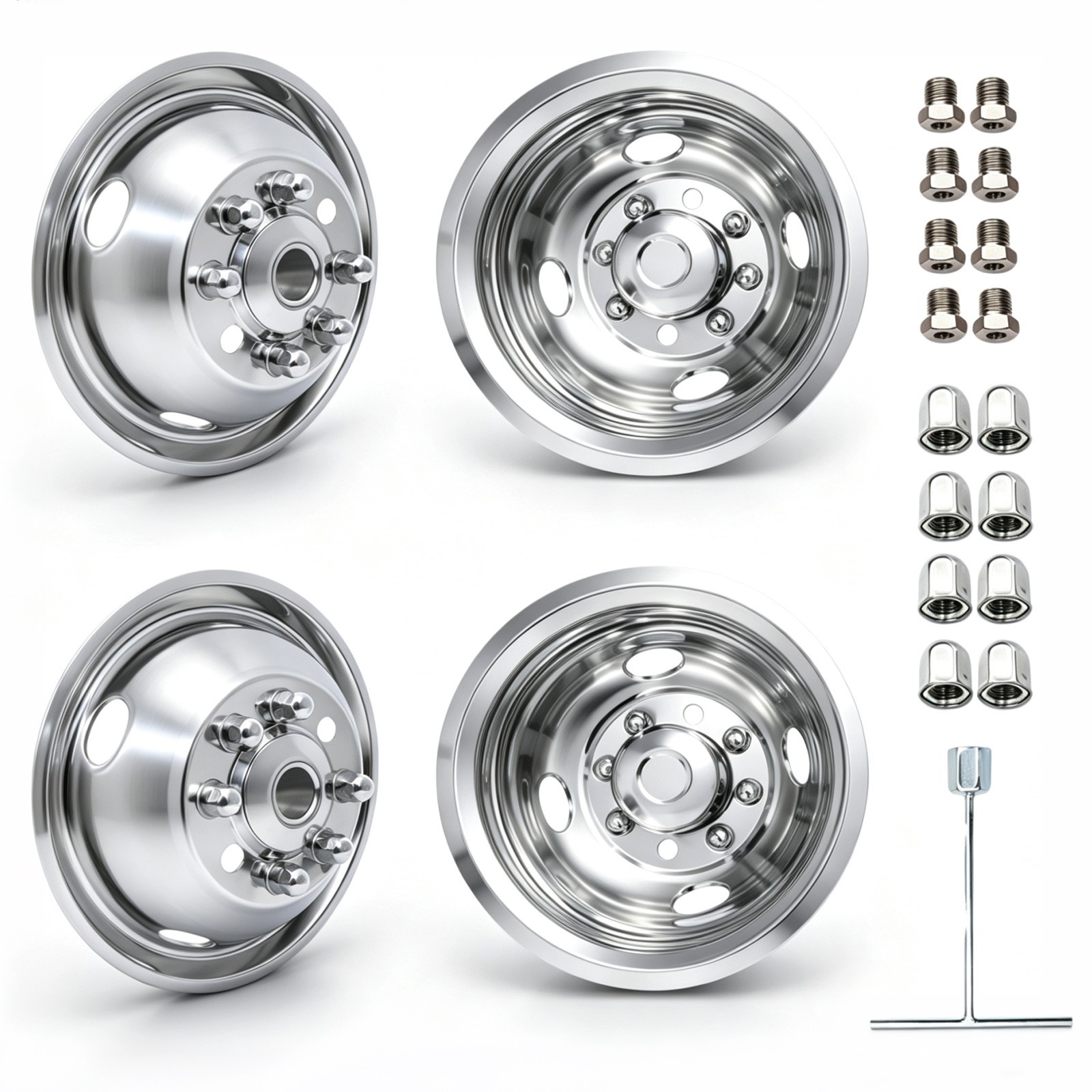 For 2008-2025 Ford E350 E450 16'' Stainless Steel Dual Wheel Simulators Covers For 2008-2025 Ford E350 E450 16'' Stainless Steel Dual Wheel Simulators Covers
