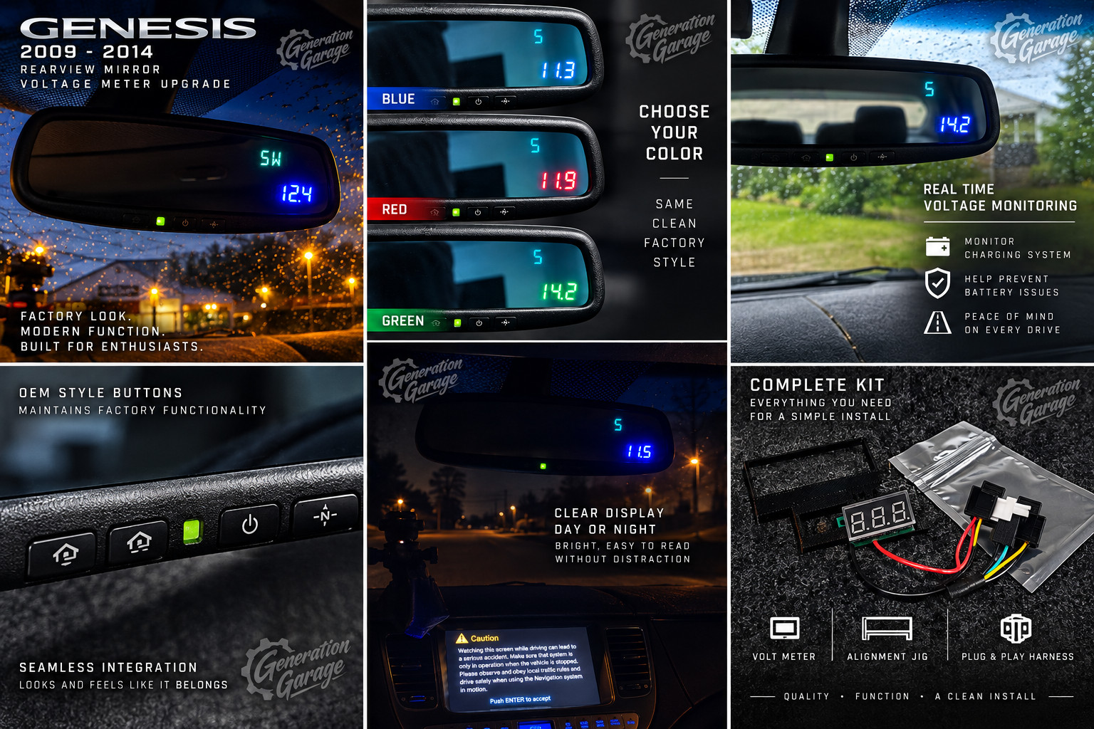 Voltage Meter Mirror Mod for Genesis Coupe & Sedan 2009 - 2014 