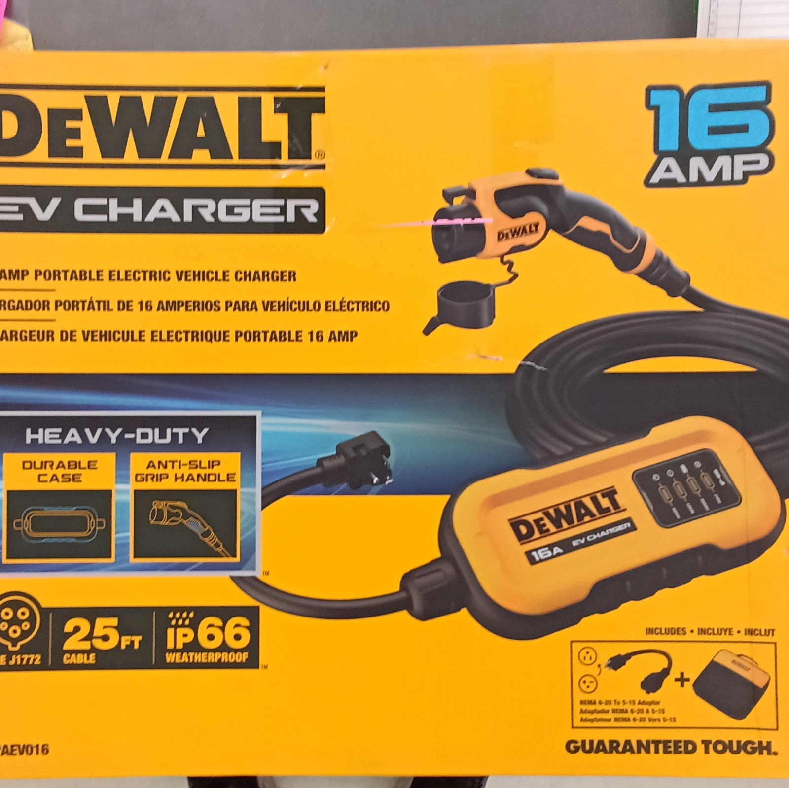 DEWALT EV CHARGER 16AMP PORTABLE ELECTRIC VEHICLE CHARGER DEWALT EV CHARGER 16AMP PORTABLE ELECTRIC VEHICLE CHARGER