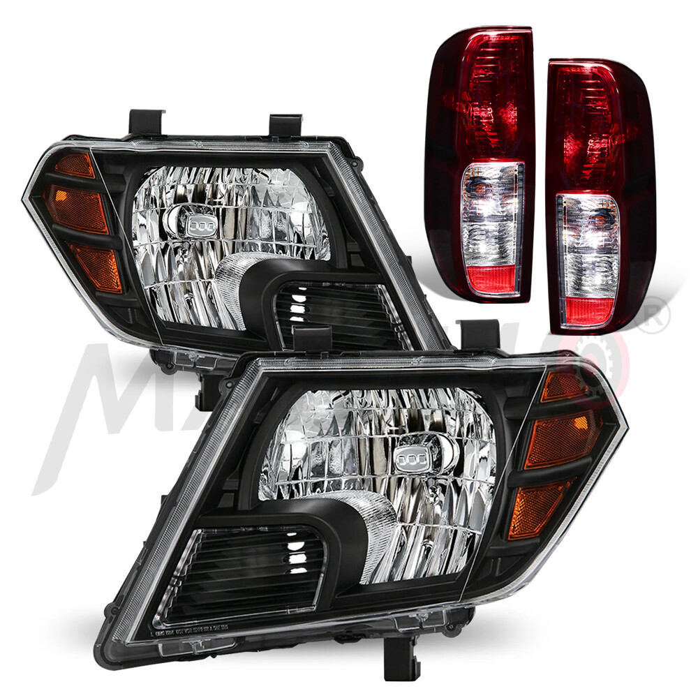 Fits 09-21 Nissan Frontier Black Headlights+Rear Brake Tail Lights [Red Smoke]