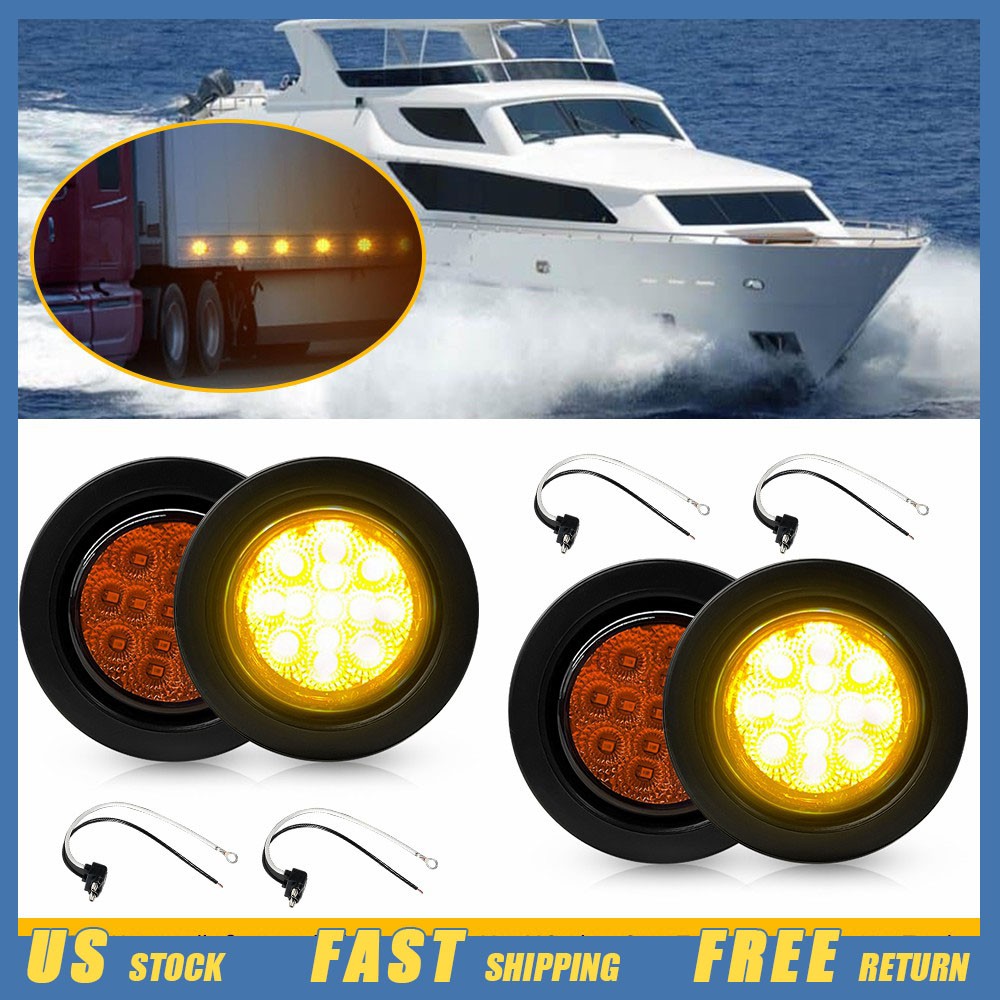Amber 13LED 2.5in Round LED Truck Trailer Stop Turn Tail Brake Lights Waterproof