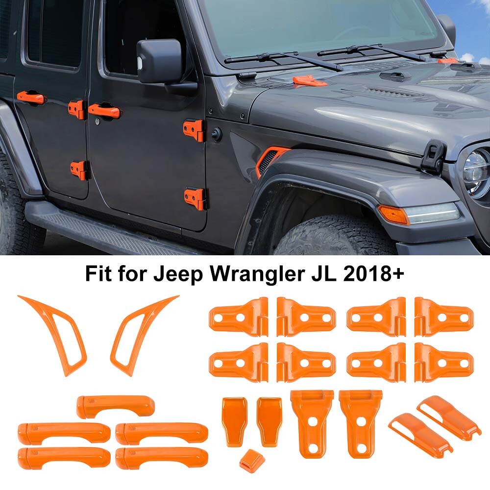 37pc Orange Exterior Door Handle/Hinge Cover Trims Kit For Jeep Wrangler JL 18+