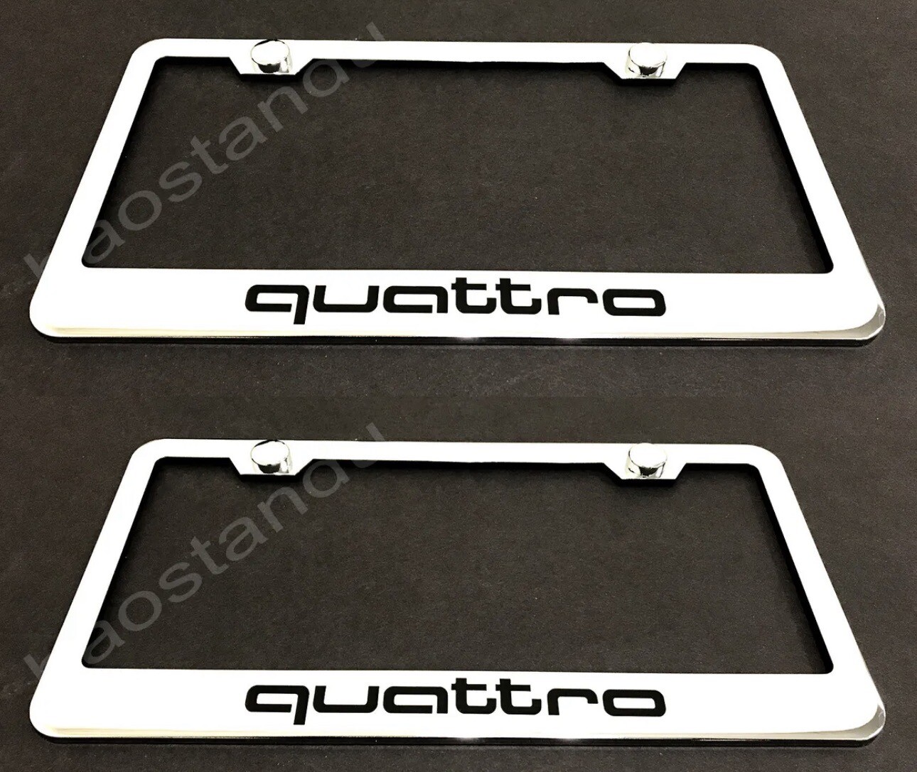 2x QUATTRO STAINLESS Chrome License Plate Frame w/screw Caps