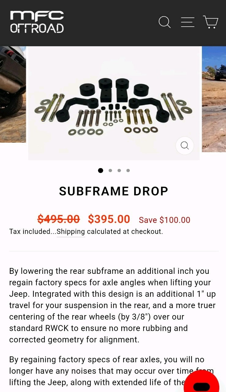 MFC Offroad Subframe Drop Kit (2014+ Jeep Cherokee) New, In Original Packaging MFC Offroad Subframe Drop Kit (2014+ Jeep Cherokee) New, In Original Packaging