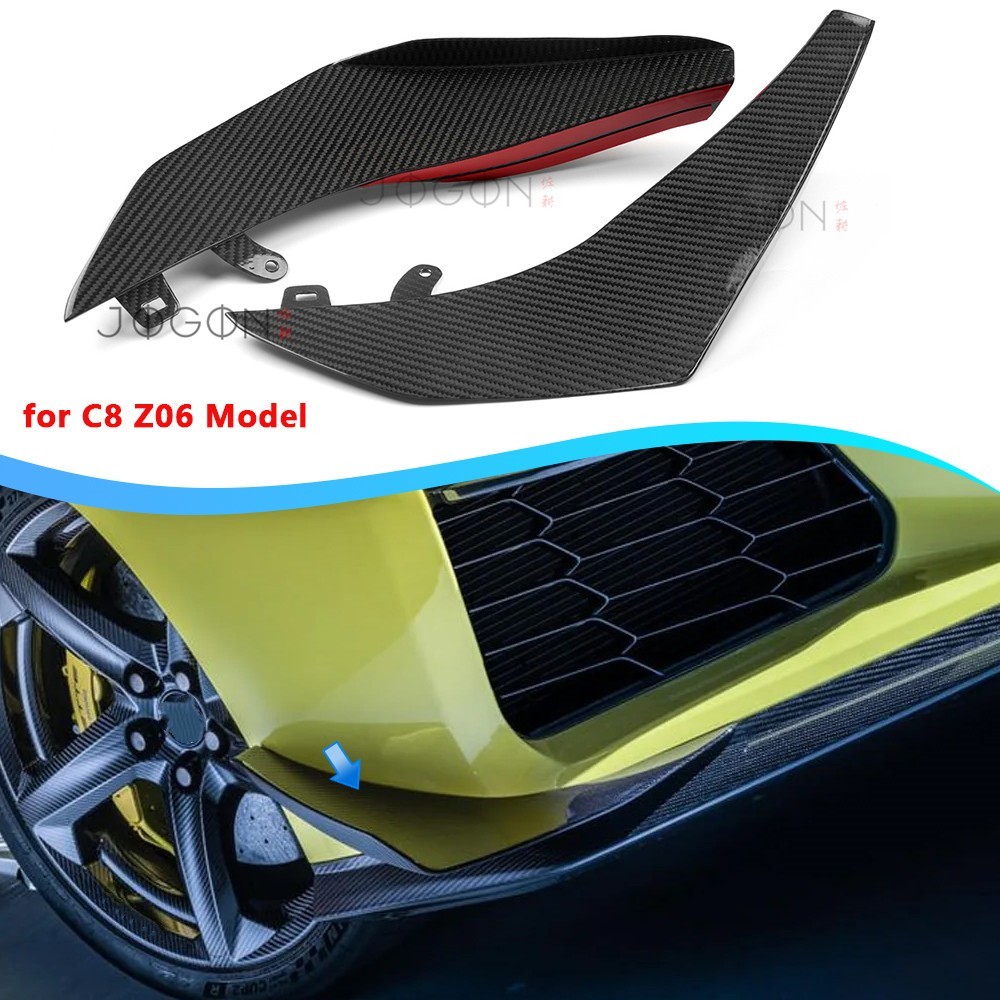 2X Real Carbon Front Bumper Side Canards Fin Splitters For Corvette C8 Z06 2023+