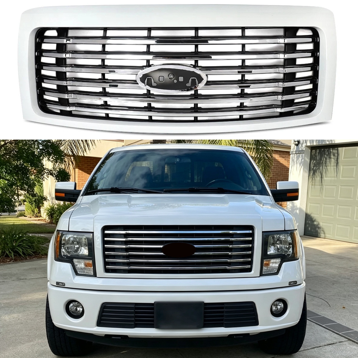 Chrome Oxford White Grille For 2009-2014 Ford F150 F-150 Lariat Harley-Davidson