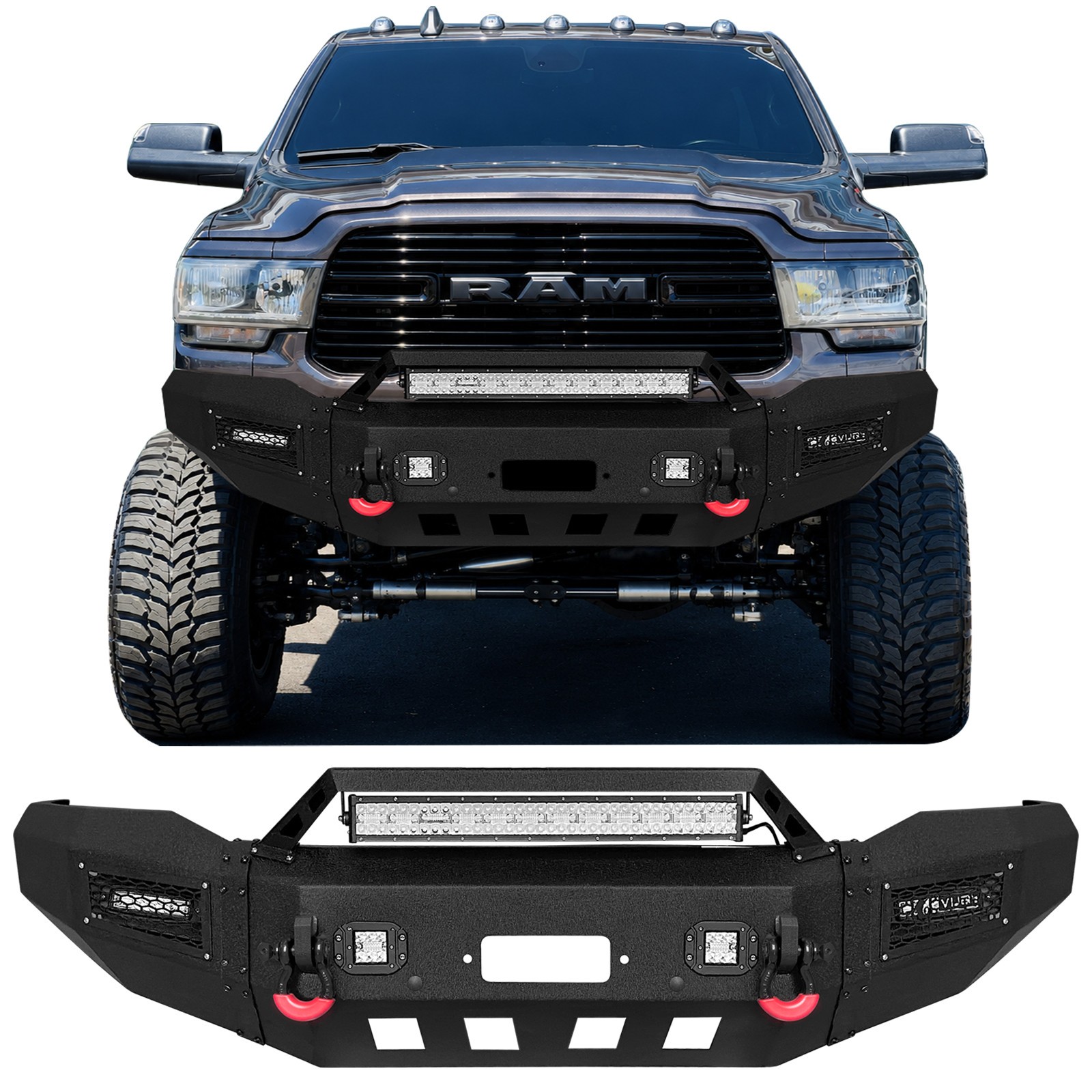 Off-Road Front Bumper Fits 2019-2024 Dodge Ram 2500 3500 w/LED Lights D-Rings