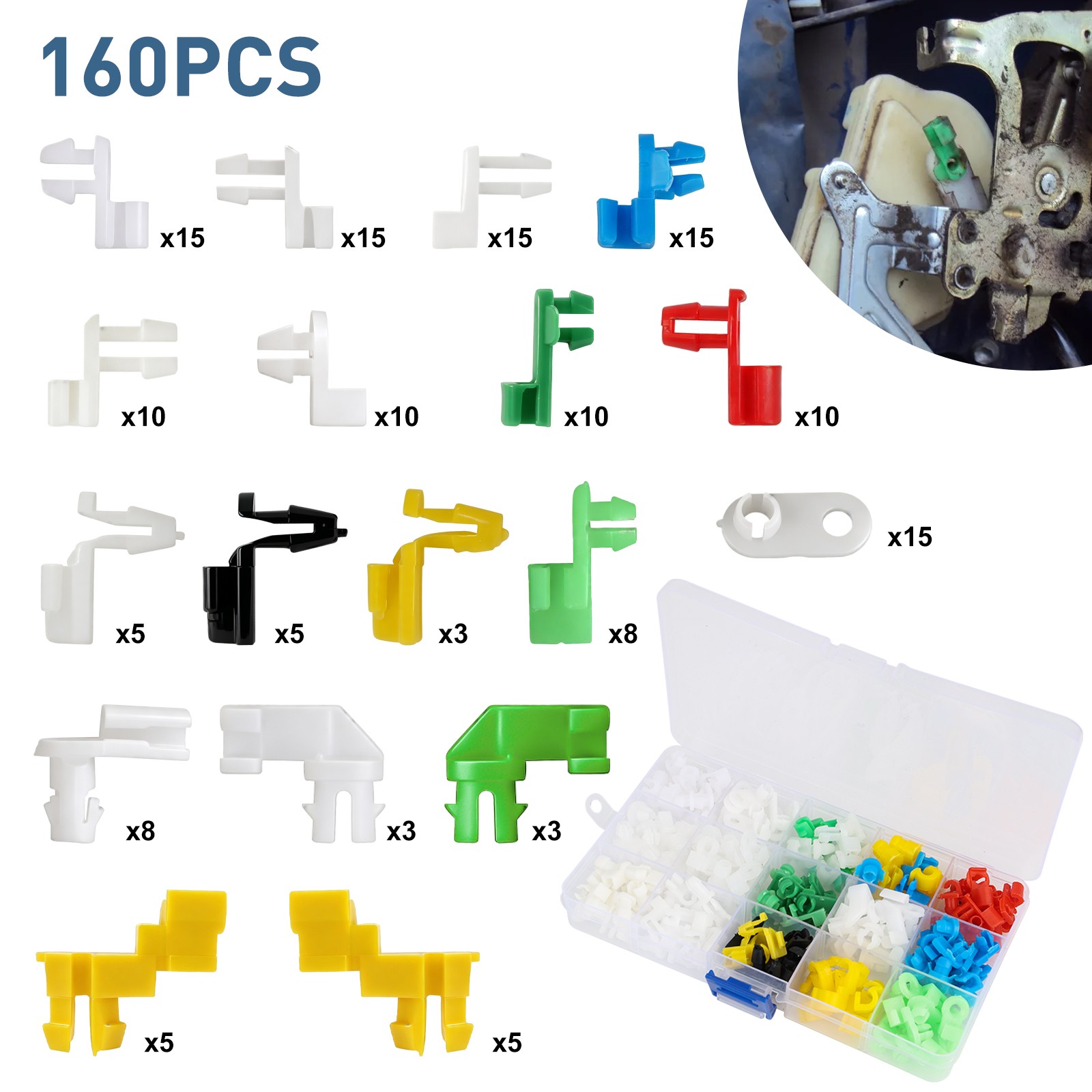 160 PCS Door Lock Rod Clips Kit Assorted Car Tailgate Handle Linkage Retainers 160 PCS Door Lock Rod Clips Kit Assorted Car Tailgate Handle Linkage Retainers