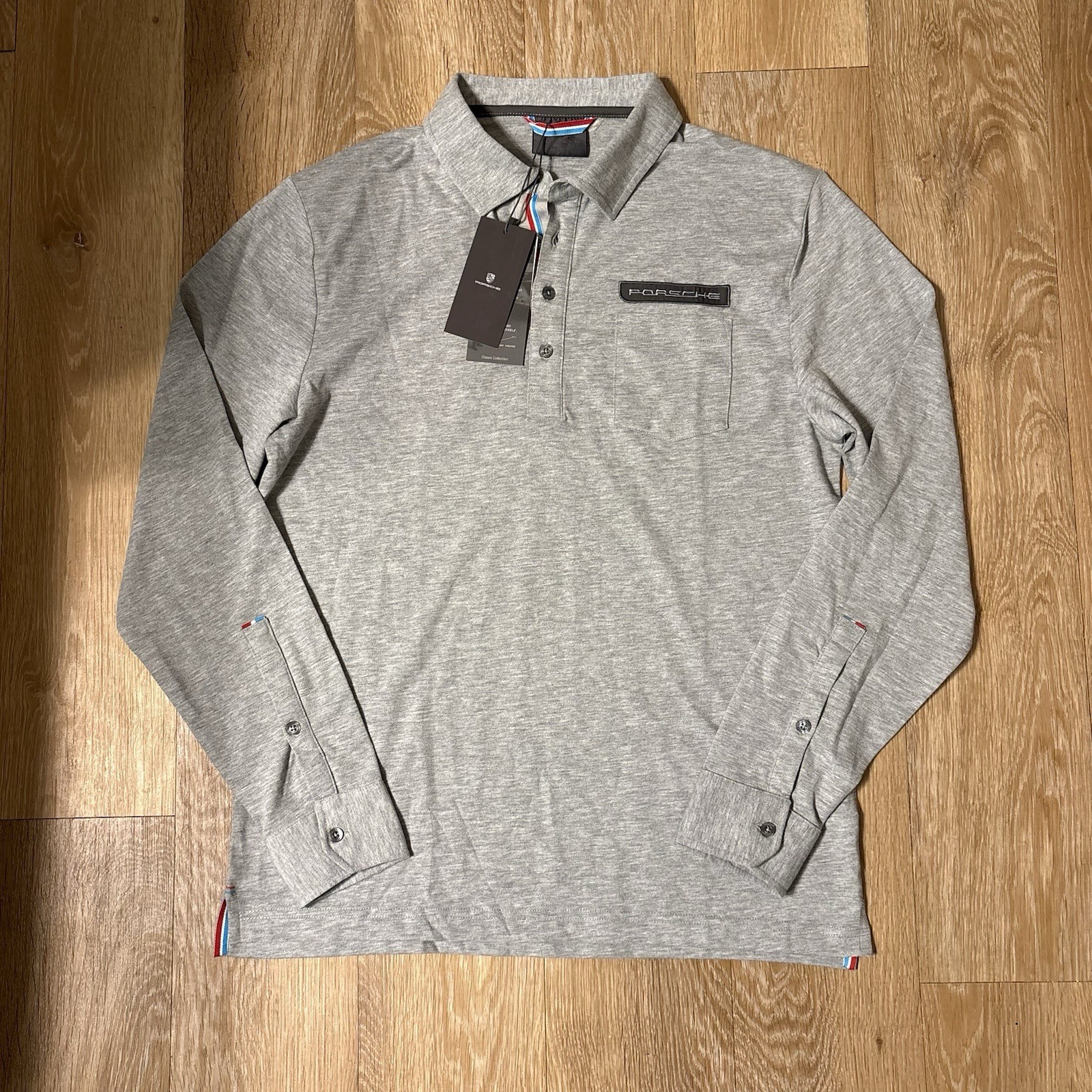 PORSCHE DESIGN CLASSIC & 70 YEAR COLLECTION GREY L/S POLO SHIRT EURO:M USA:S PORSCHE DESIGN CLASSIC & 70 YEAR COLLECTION GREY L/S POLO SHIRT EURO:M USA:S