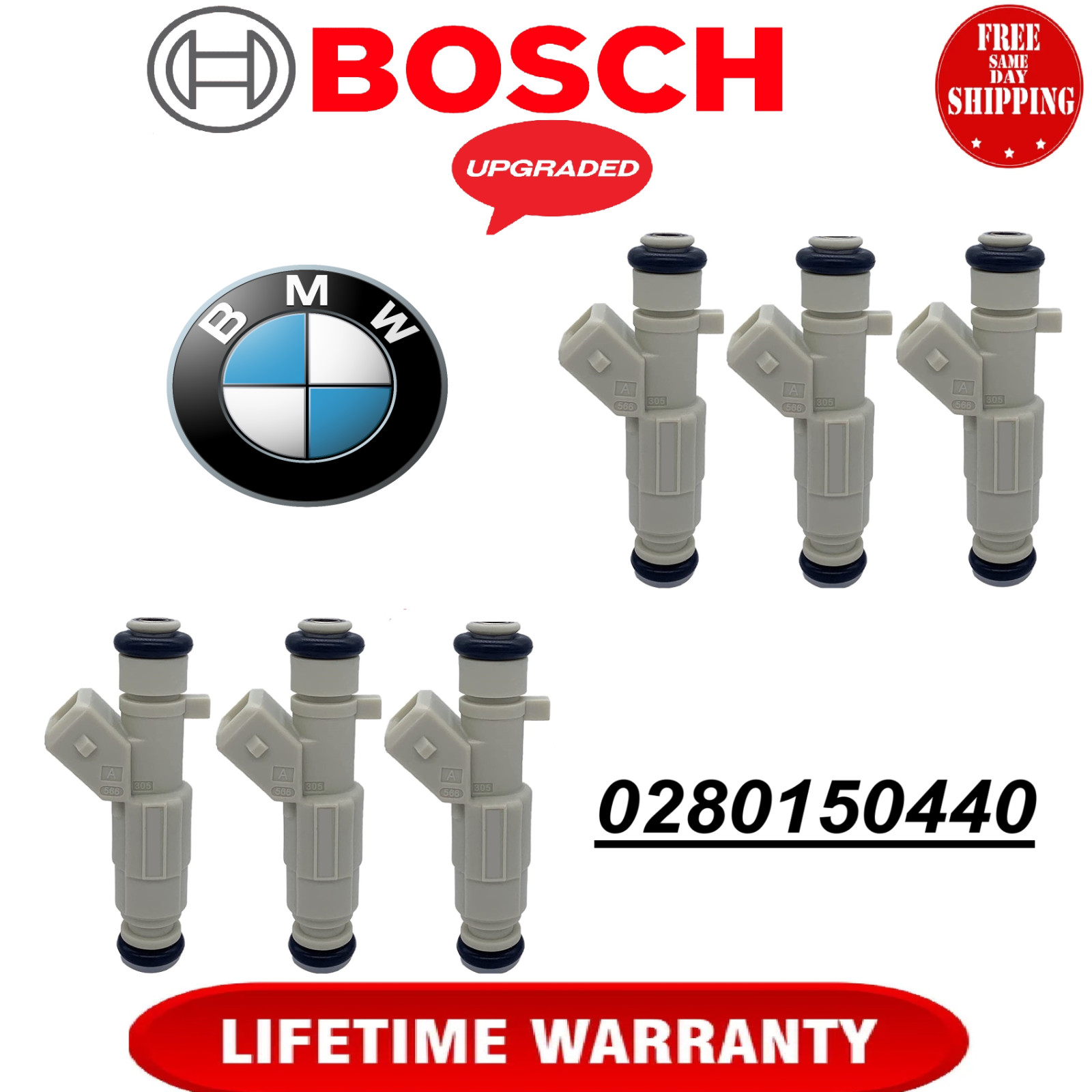 NEW HP UPGRADE OEM Bosch x6 4 hole 24LB Fuel Injectors for 96-00 BMW 2.8L 3.2L