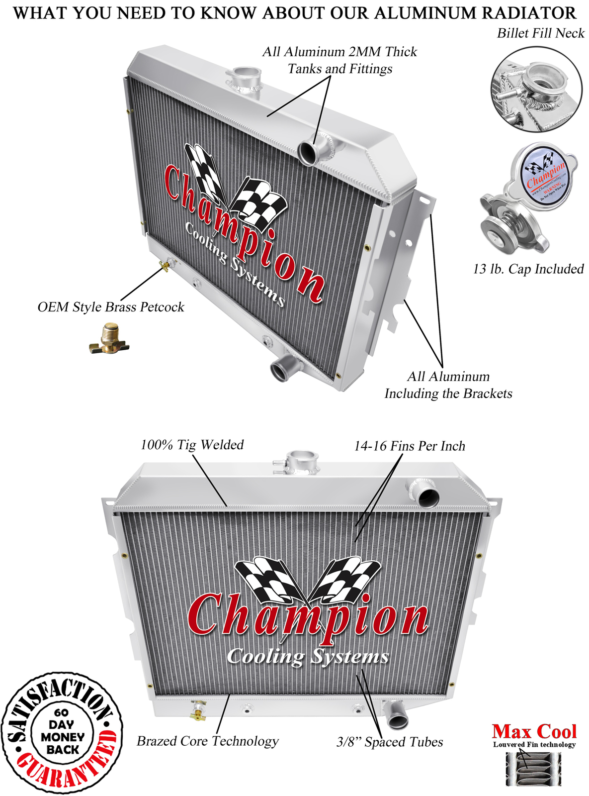 RN Champion 3 Row Radiator for 1968 - 1973 Plymouth Satellite Hemi Engine