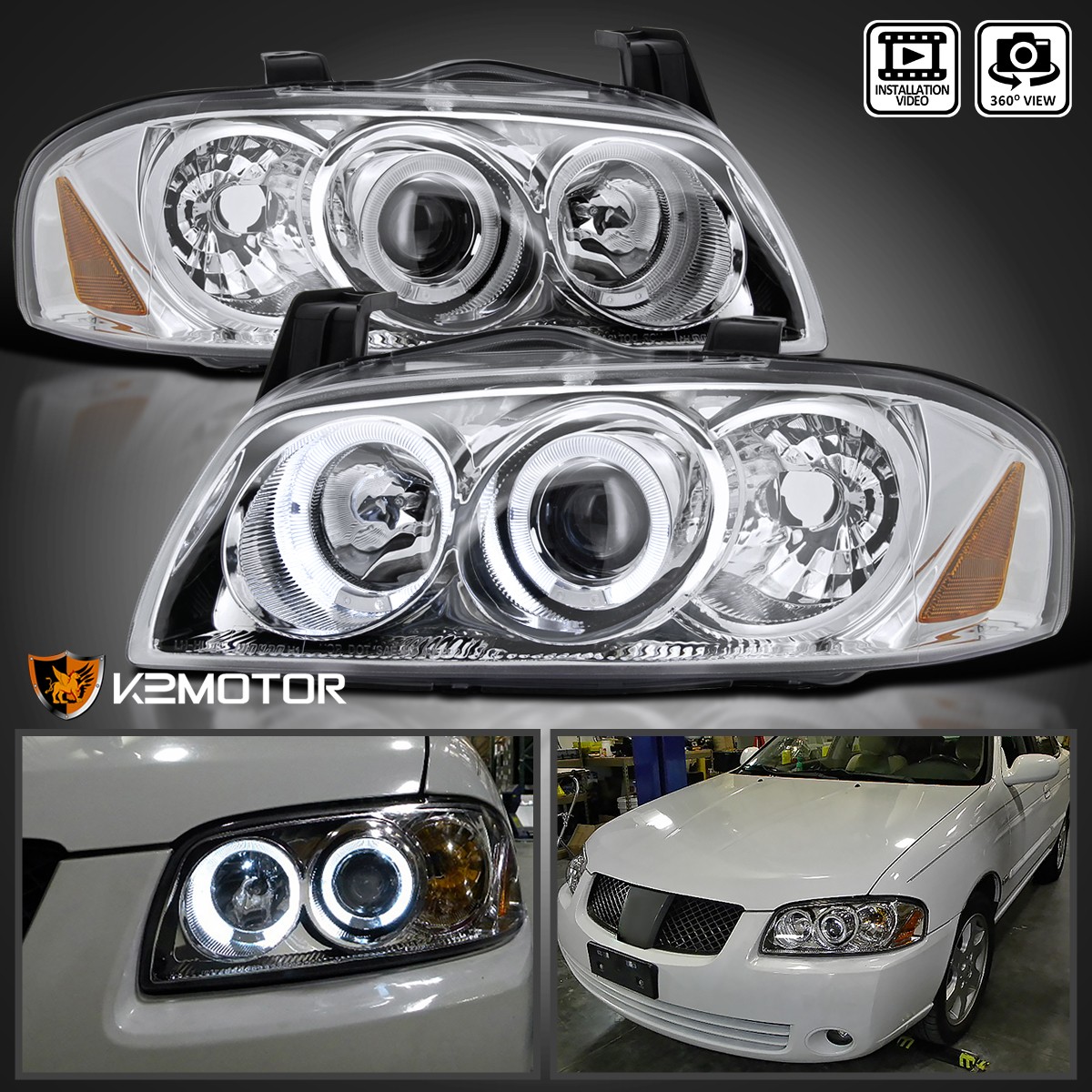 Fits 2004-2006 Sentra LED Halo Projector Headlights Head Lamps Left+Right 04-06 Fits 2004-2006 Sentra LED Halo Projector Headlights Head Lamps Left+Right 04-06